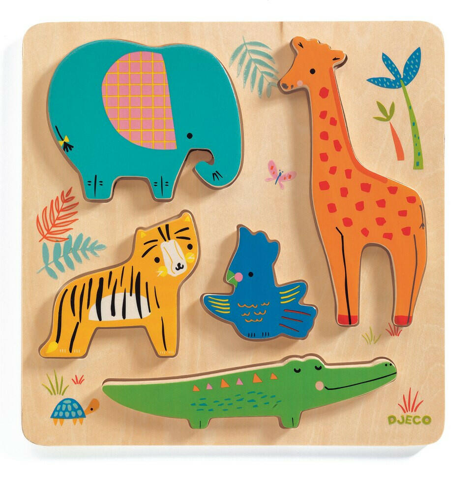Wooden Baby Puzzle - Jungle Animals Wooden Puzzle Djeco