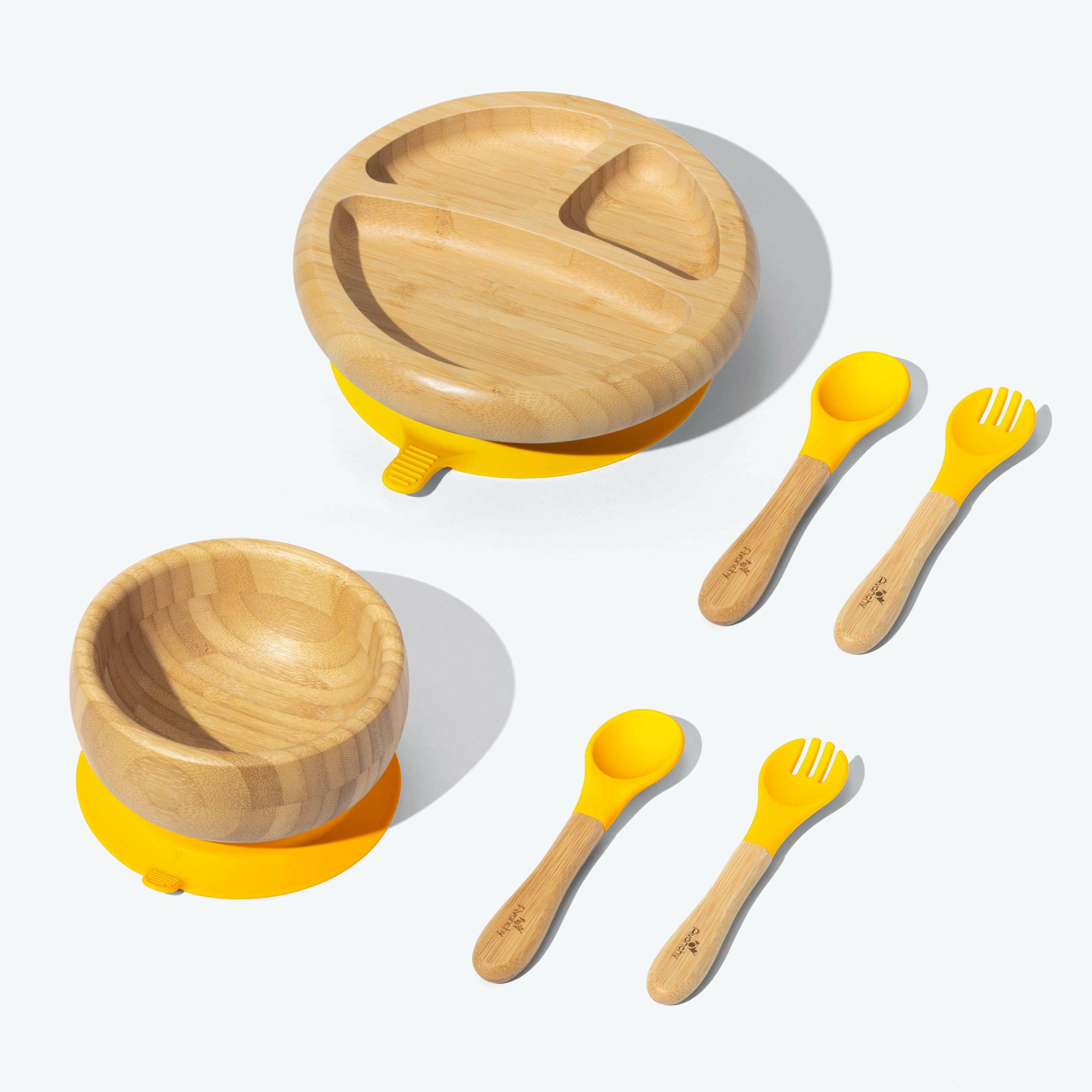 Avanchy Bamboo Starter Kits Nursing & Feeding Avanchy Sustainable Baby Dishware Forks Yellow