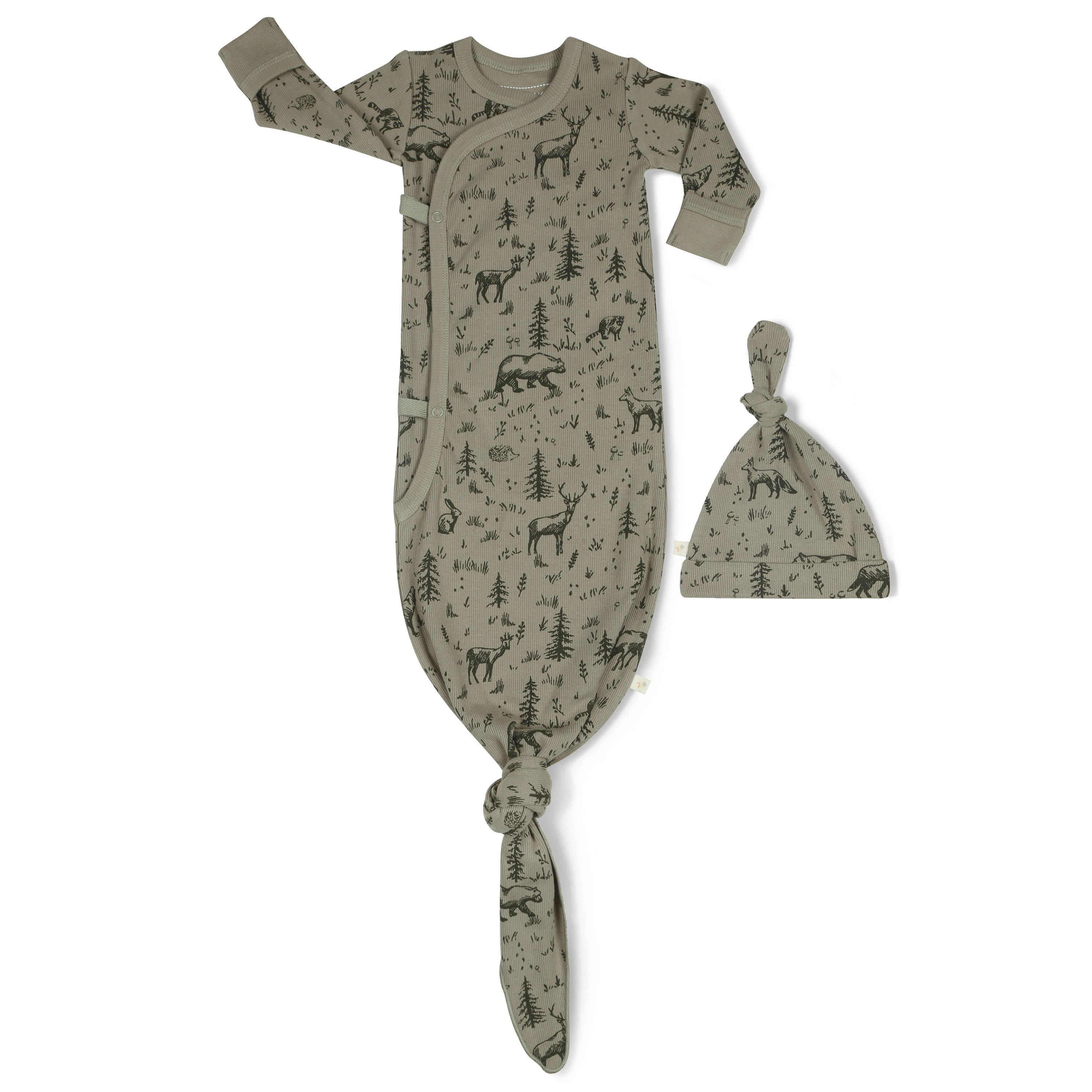 Organic Kimono Knotted Sleep Gown - Forest Folk