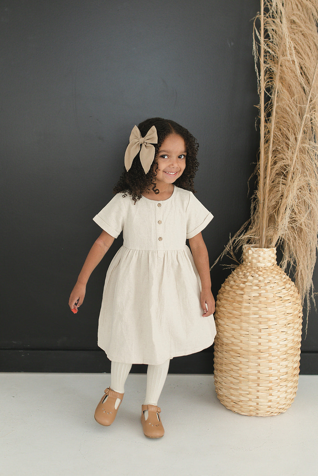 Oatmeal Linen Cotton Dress  Mebie Baby   