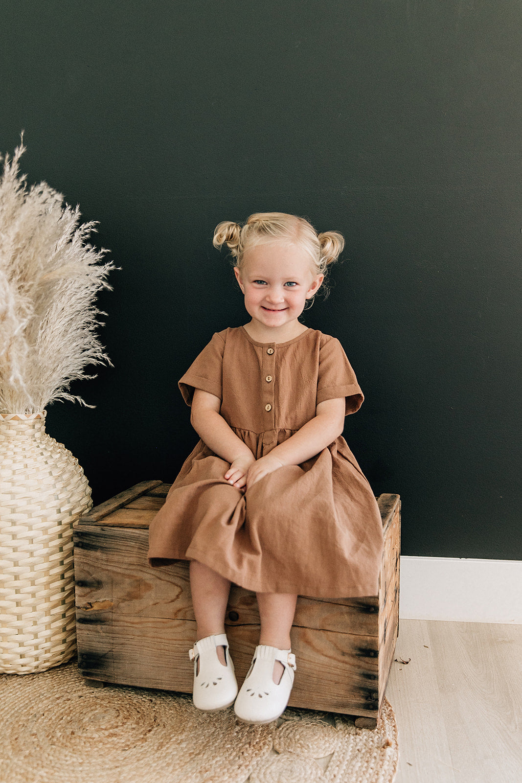 Camel Linen Cotton Dress  Mebie Baby   