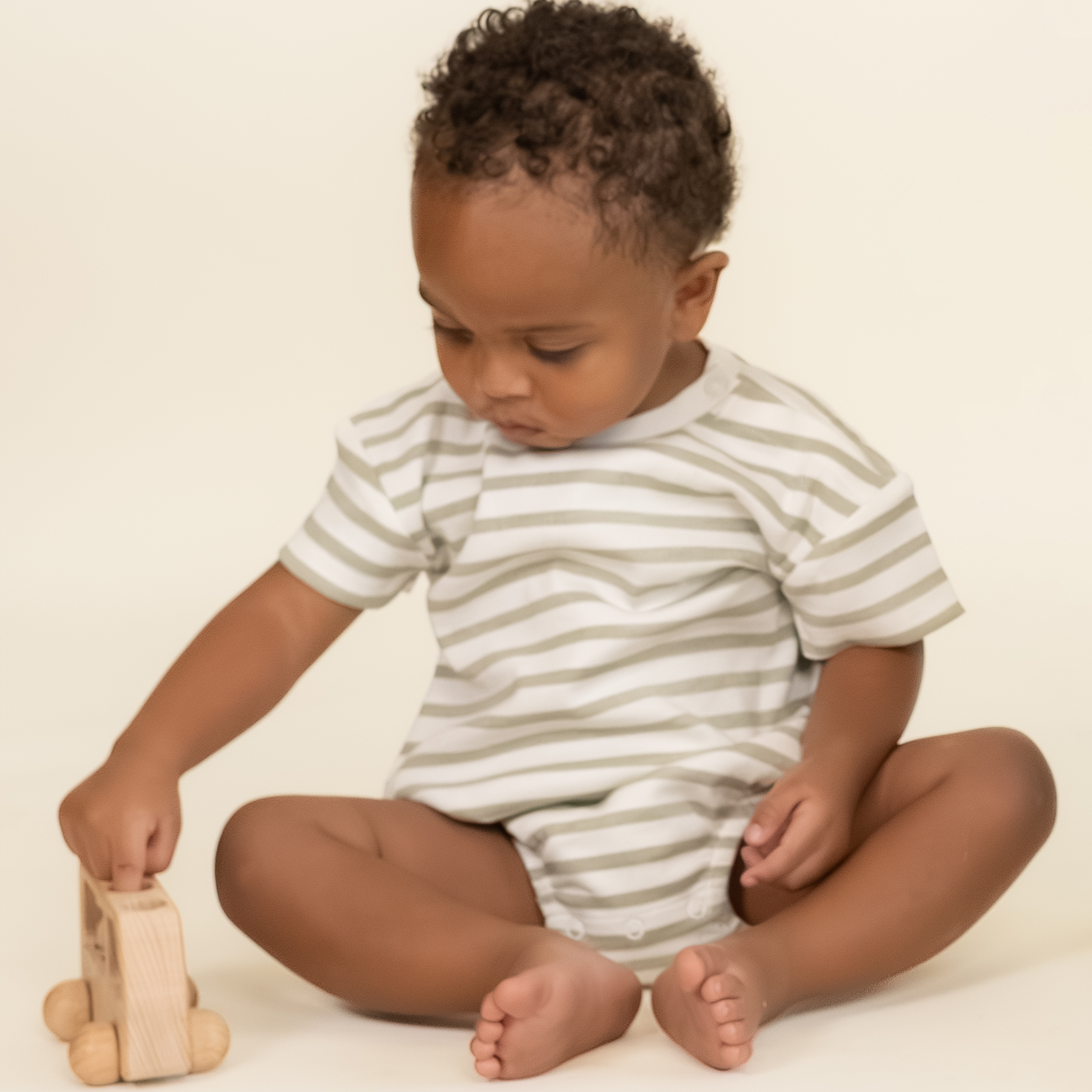 Organic Short Sleeve Bubble Romper - Sage Stripes