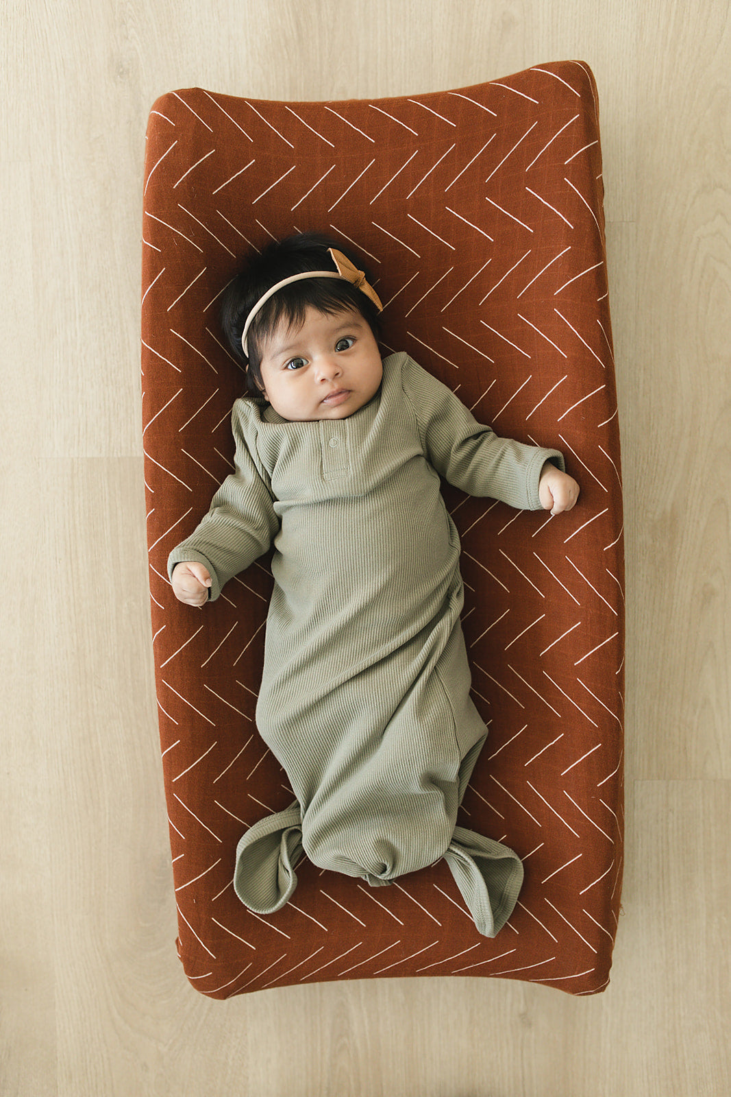 Green Organic Cotton Ribbed Knot Gown  Mebie Baby   