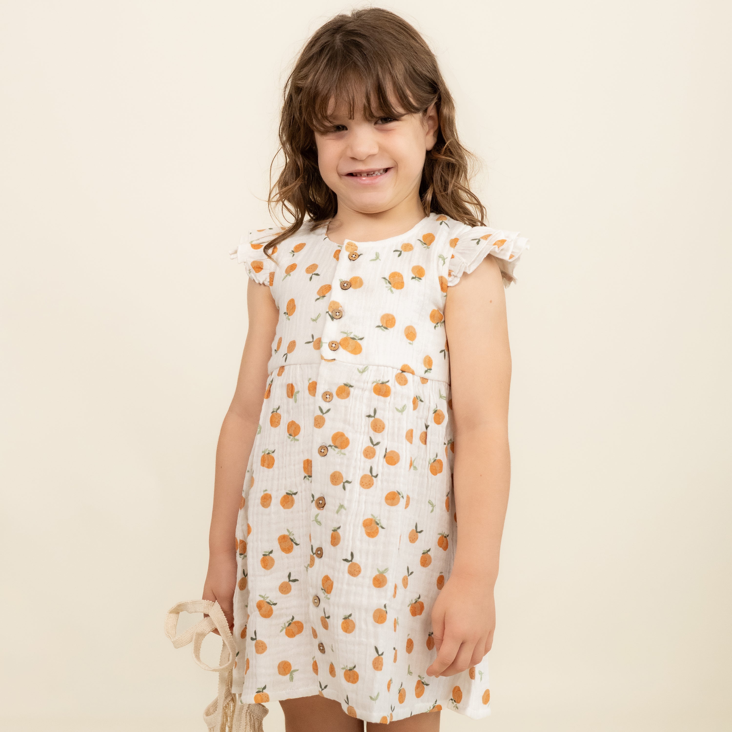 Organic Button Flutter Dress - Mandarin