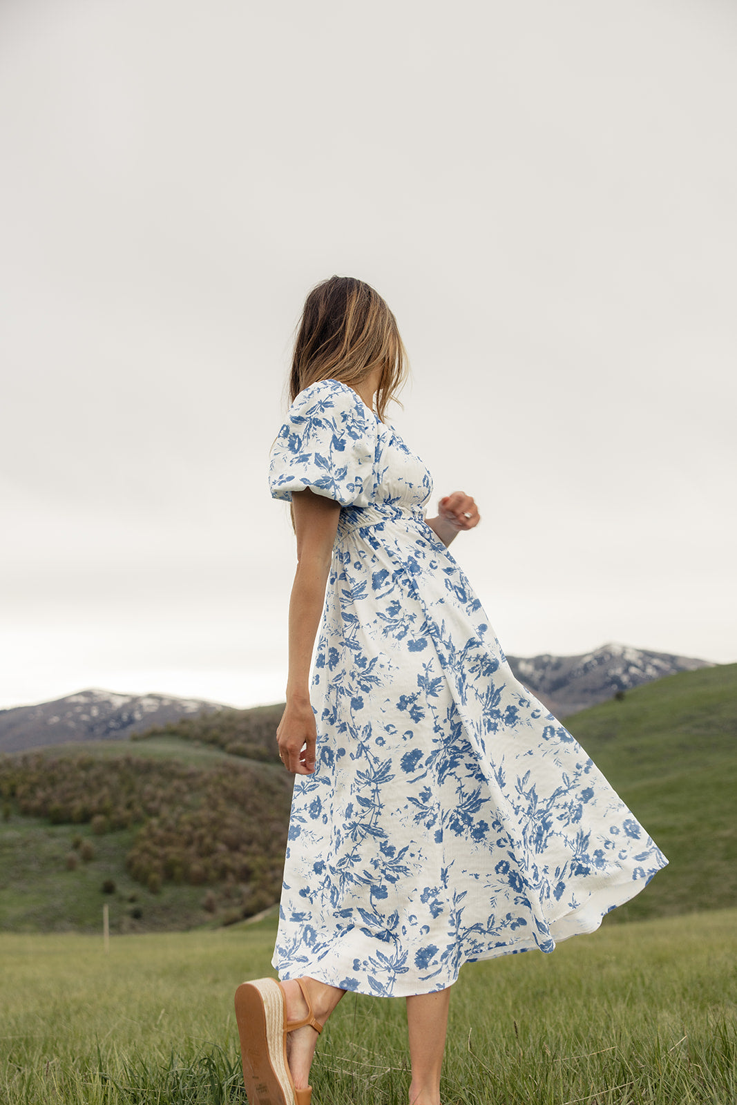 Deep Blue Puff Sleeve Midi