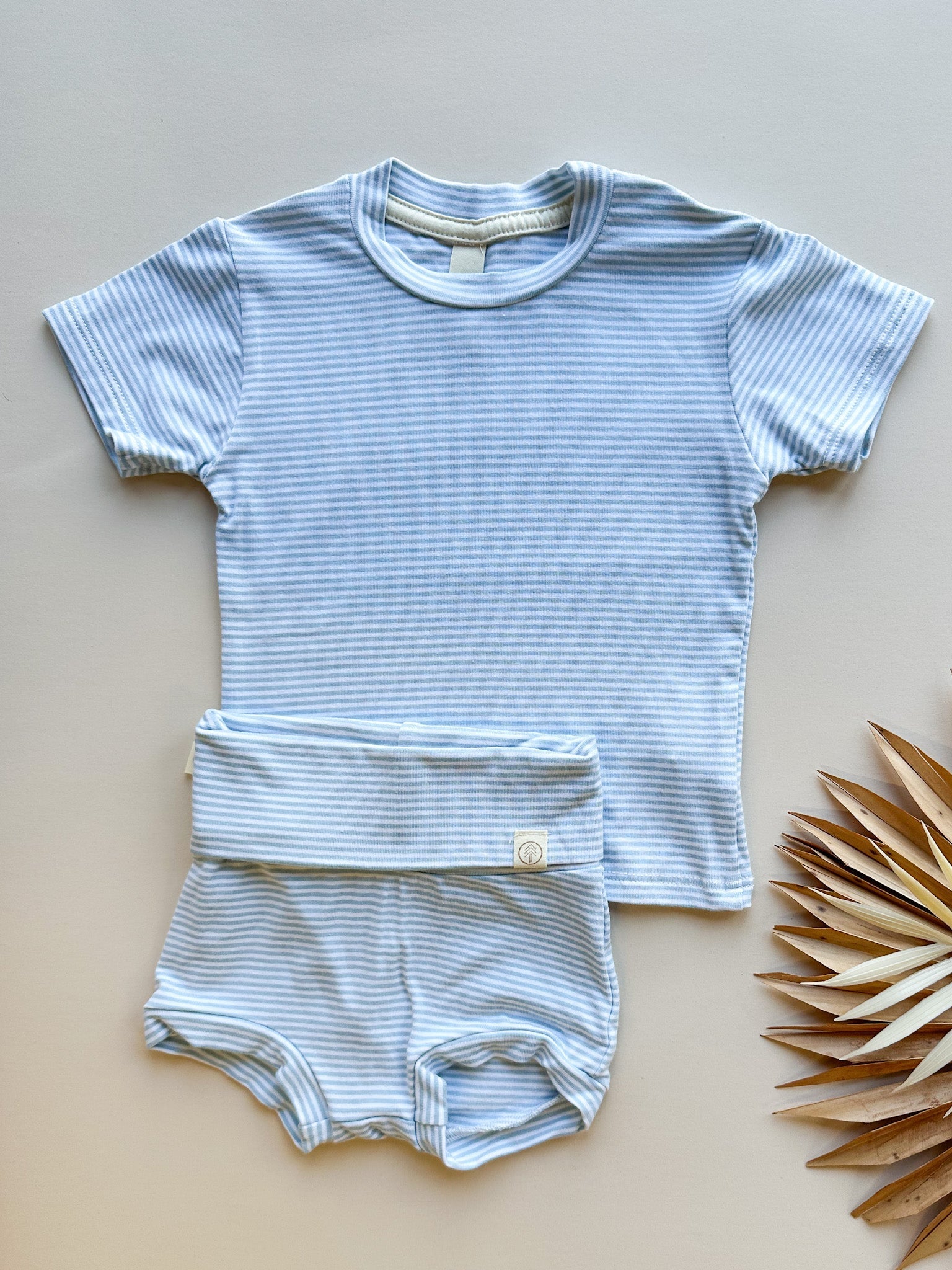 0/3m, 3/6m | Baby Short Sleeve Essential Tee | Light Blue Stripe | Bamboo Organic Cotton