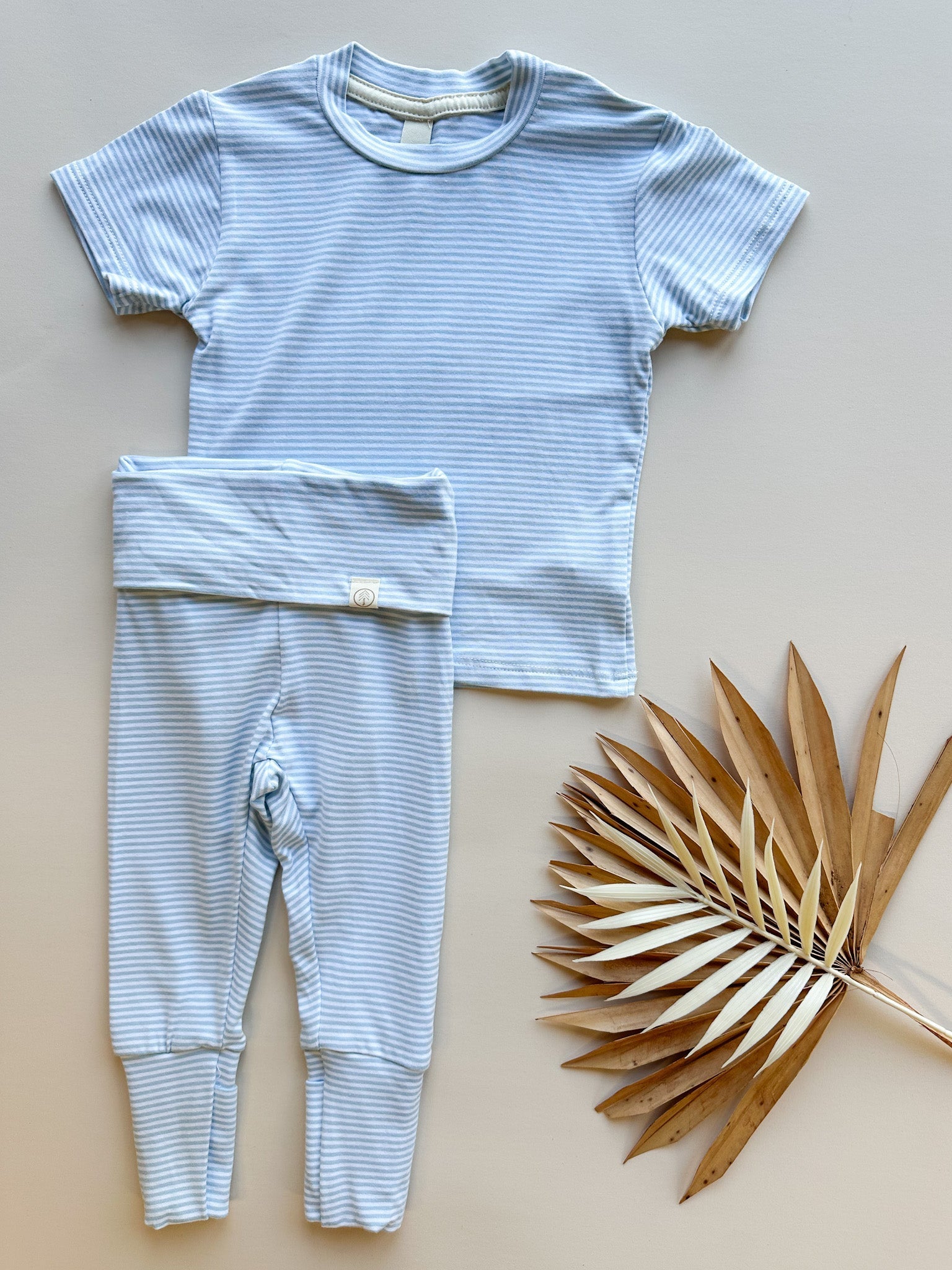 0/3m, 3/6m | Baby Short Sleeve Essential Tee | Light Blue Stripe | Bamboo Organic Cotton