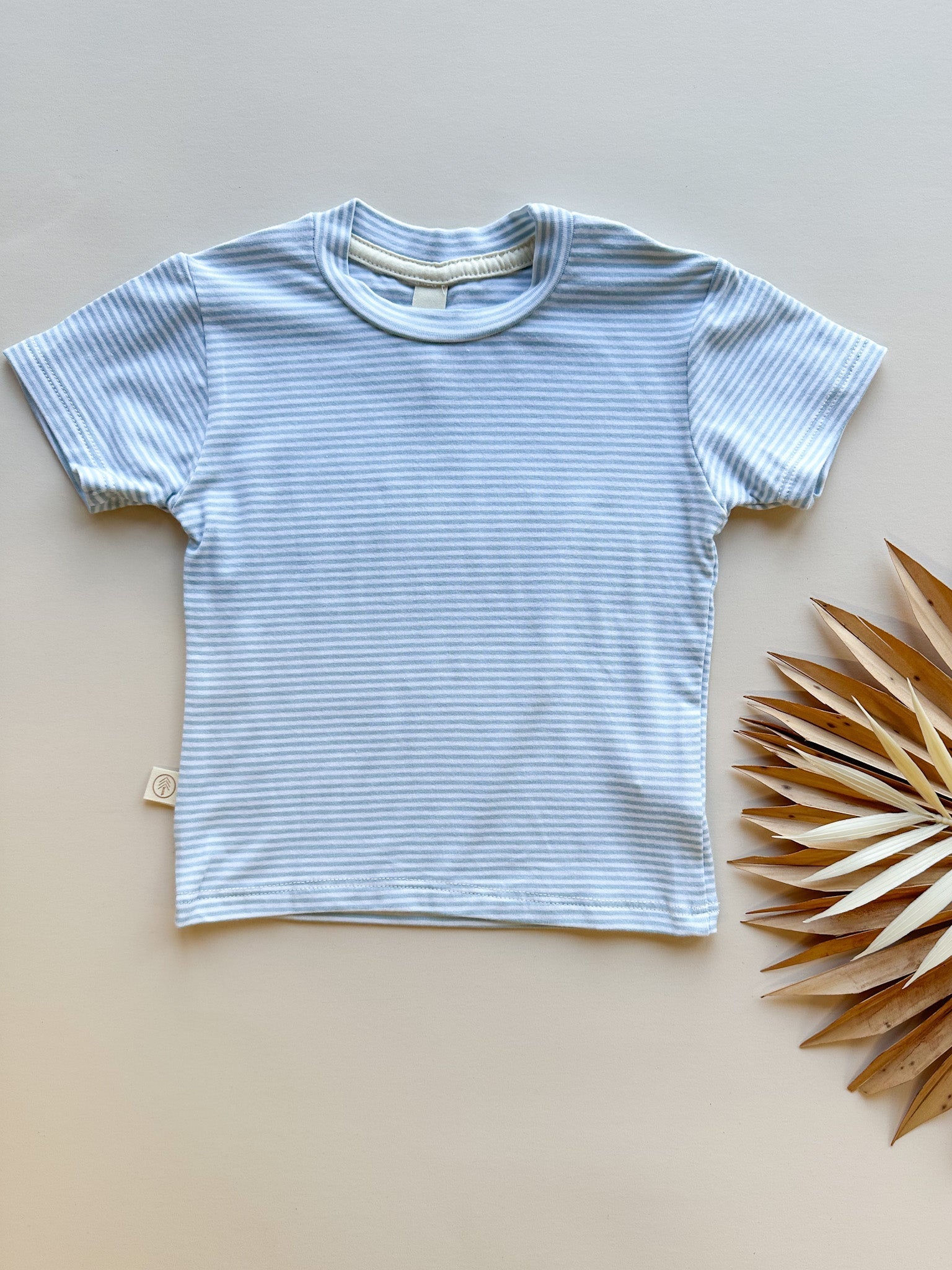 0/3m, 3/6m | Baby Short Sleeve Essential Tee | Light Blue Stripe | Bamboo Organic Cotton