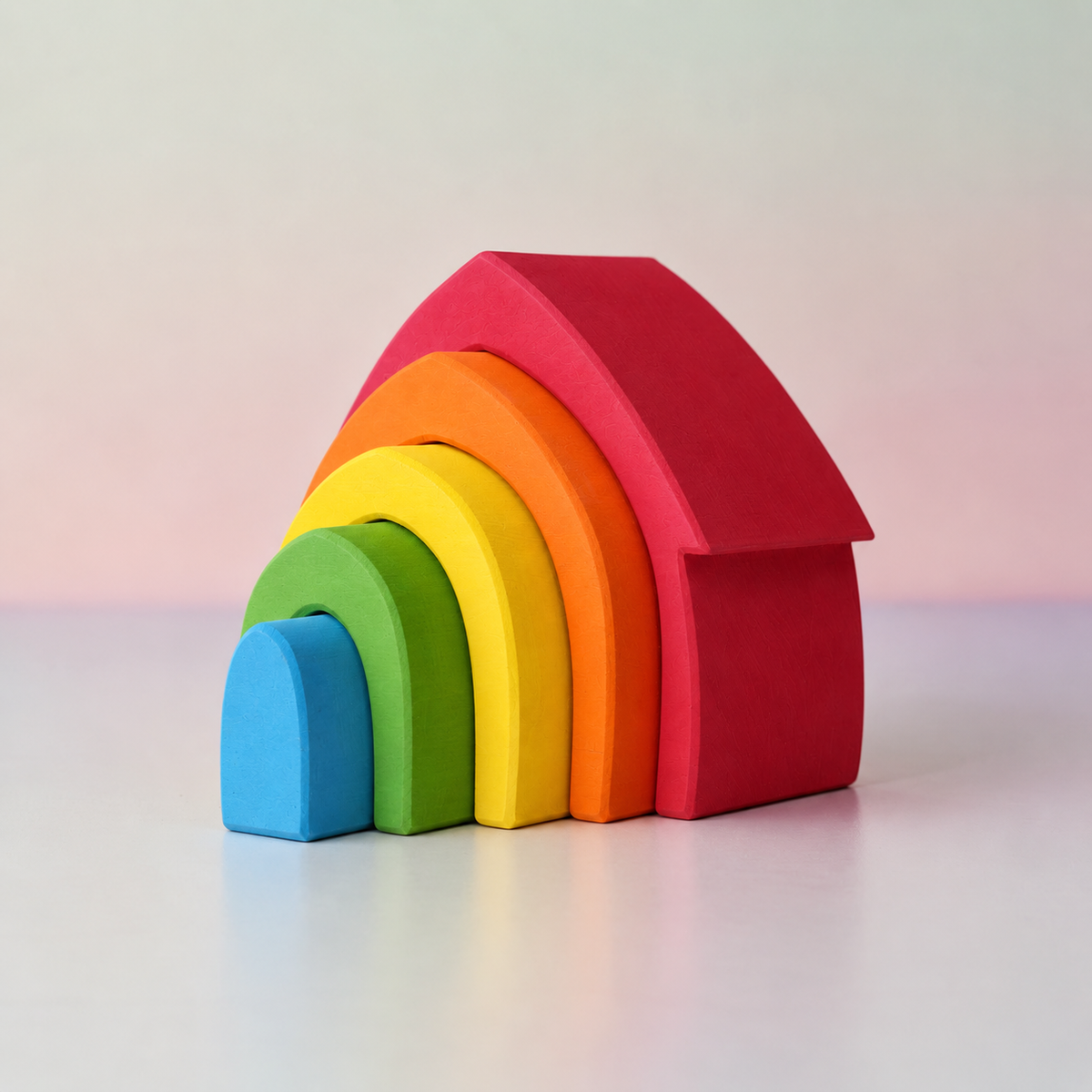 **Pre-order (Ships in 2-3 Weeks)** 5-Piece Rainbow House Stacker – Primary (Stained)