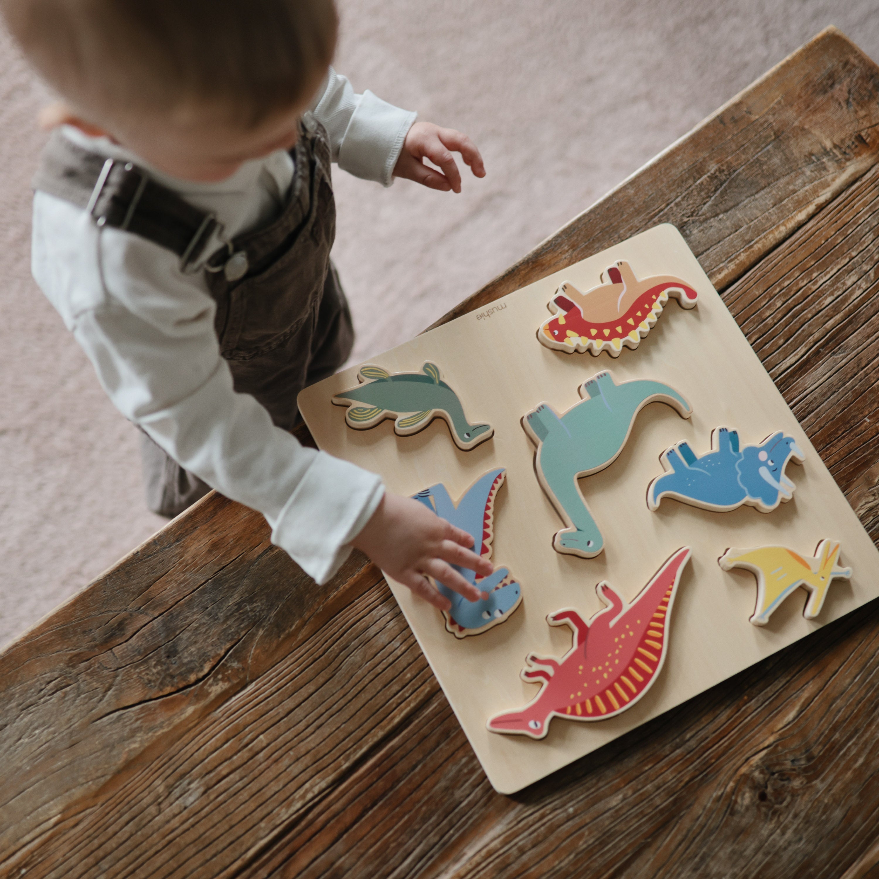 Wooden Dino Puzzle Wooden Puzzle Mushie   