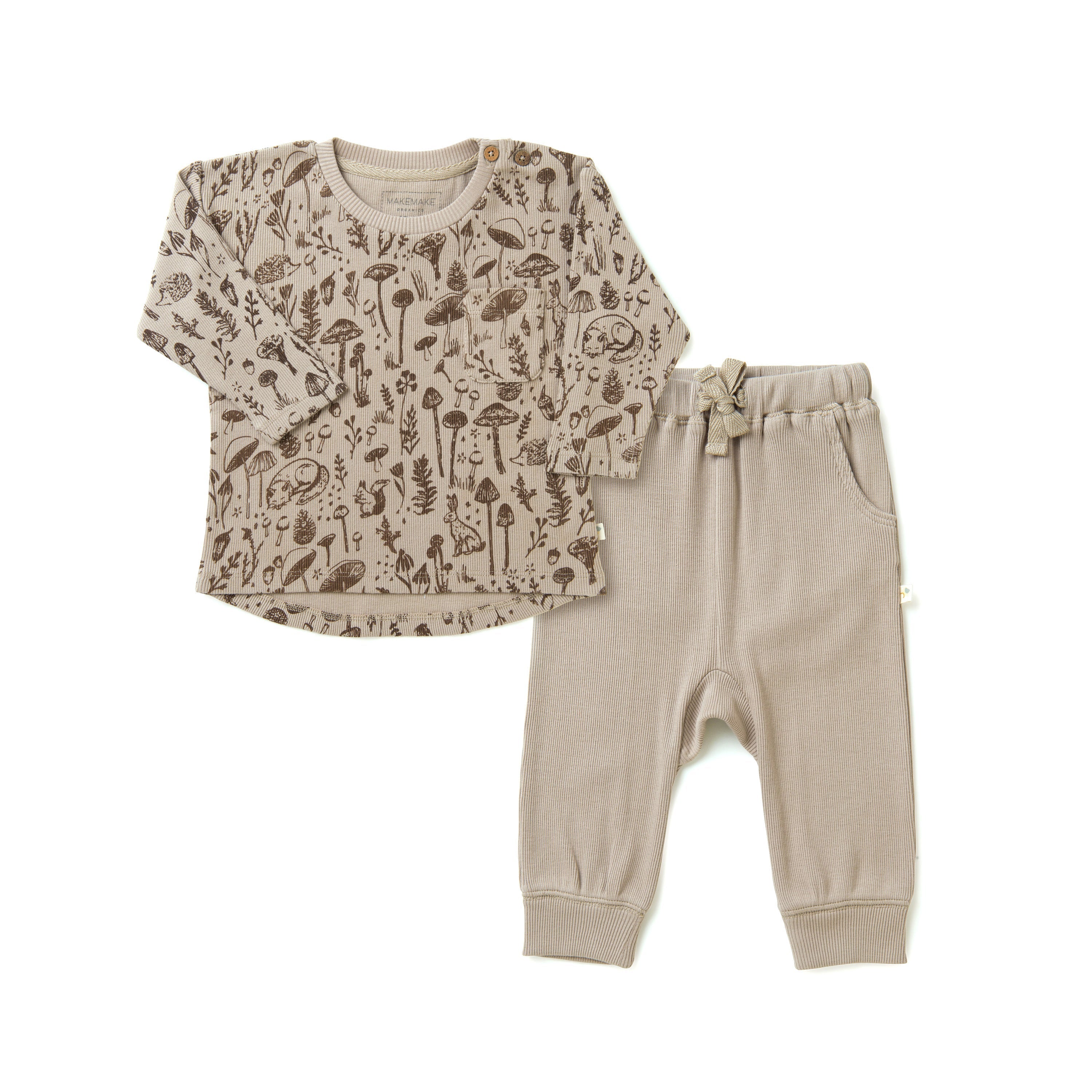 Organic Toddler T-shirt & Pant Set - Woodland Tee & Pant Set Makemake Organics   