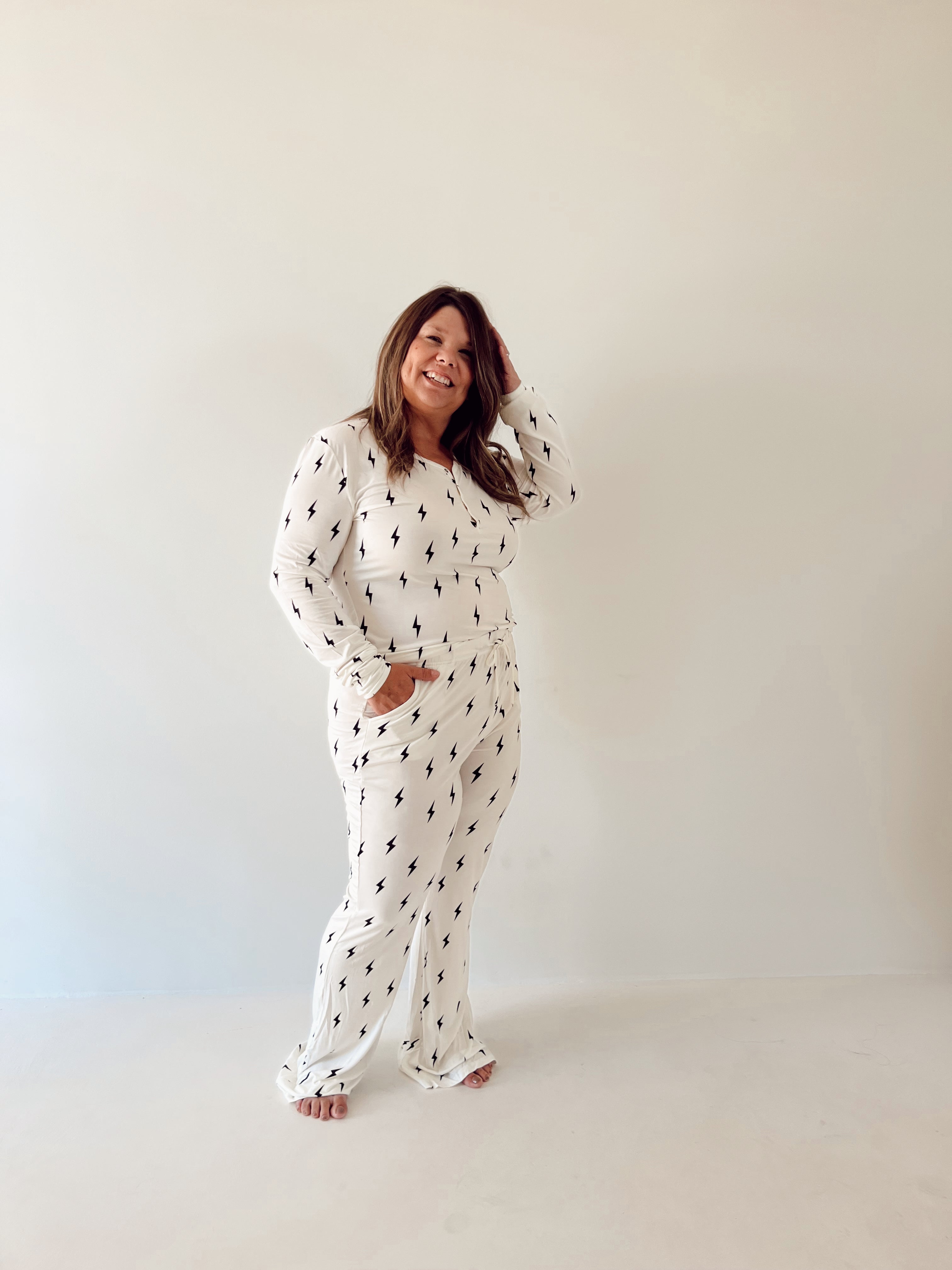 Women's Bamboo Pajamas | White & Black Lightning Bolt