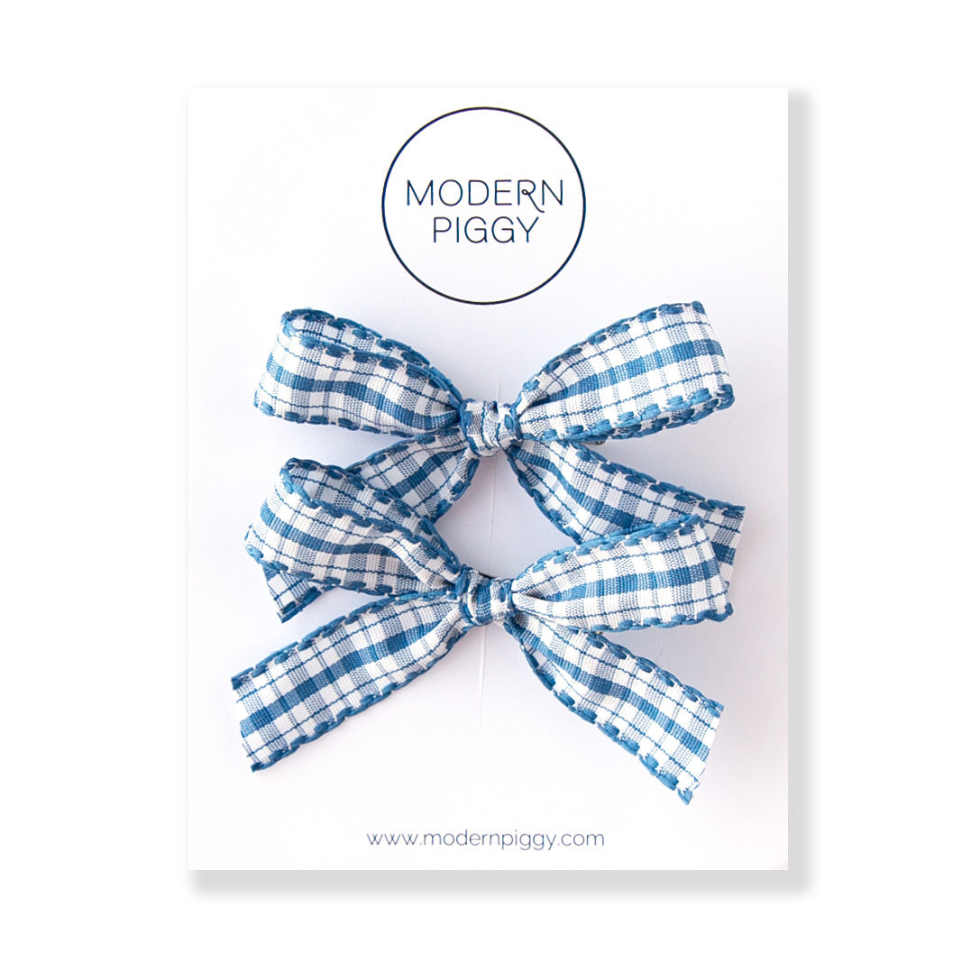 Picnic - Blue | Pigtail Set - Ribbon Bow