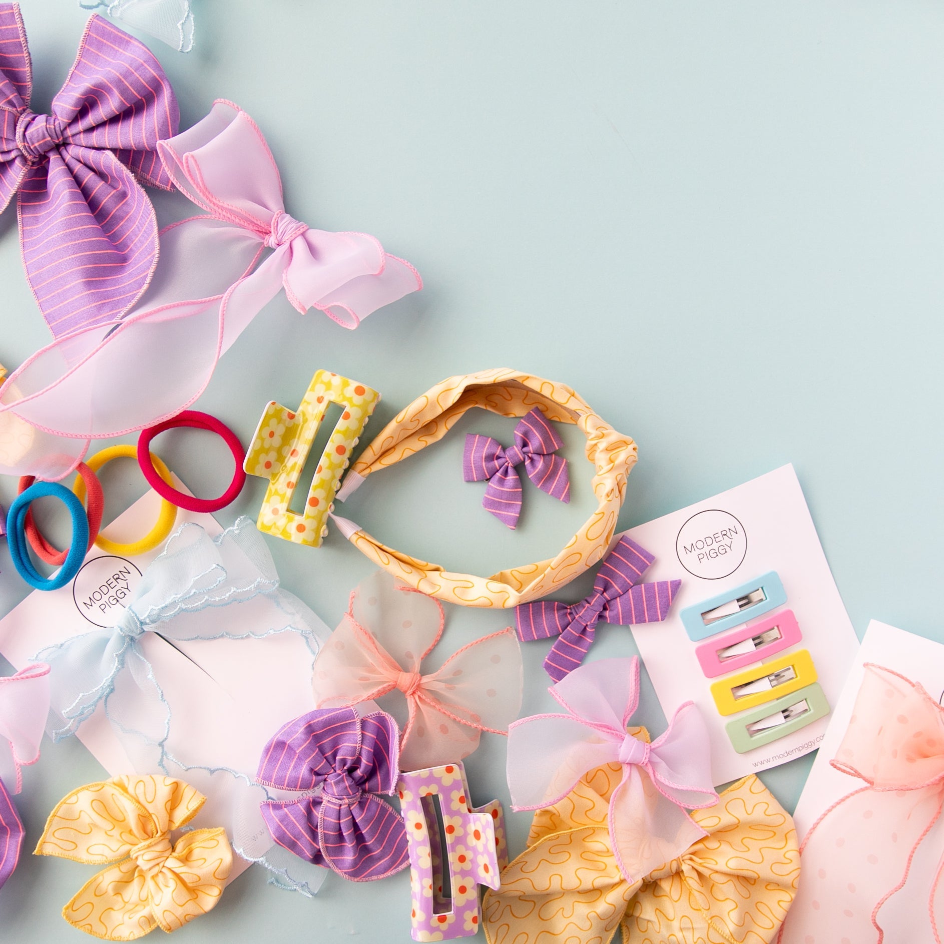 Beach Ball | Pigtail Set - Hand-tied Bow