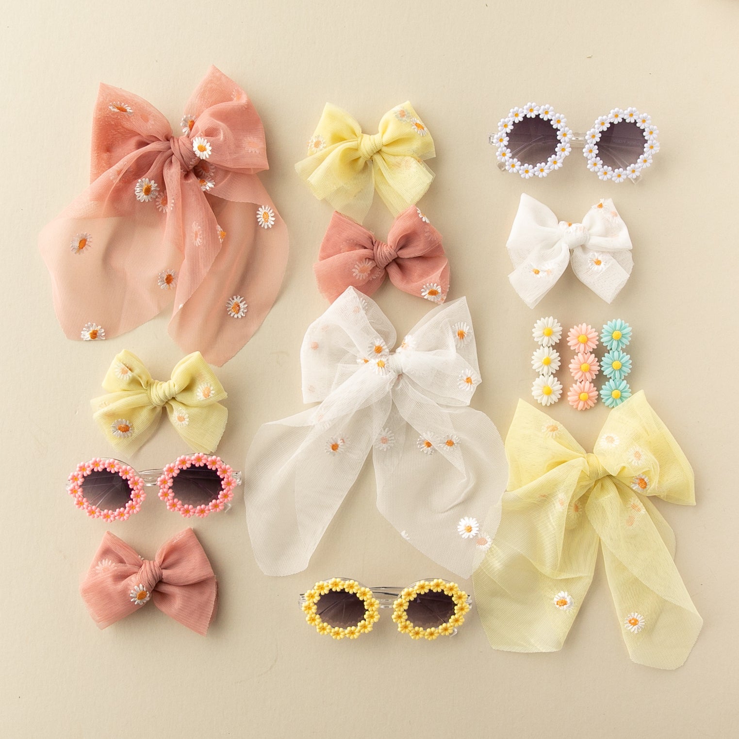 Sunrise Daisy | Tulle Bow - Pigtail Set