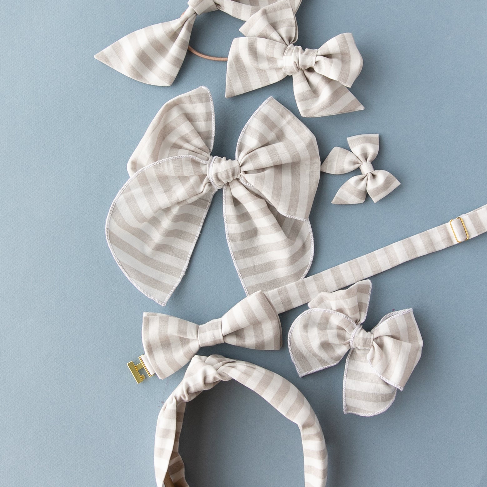 Latte Stripe | Oversized Hand-tied Bow