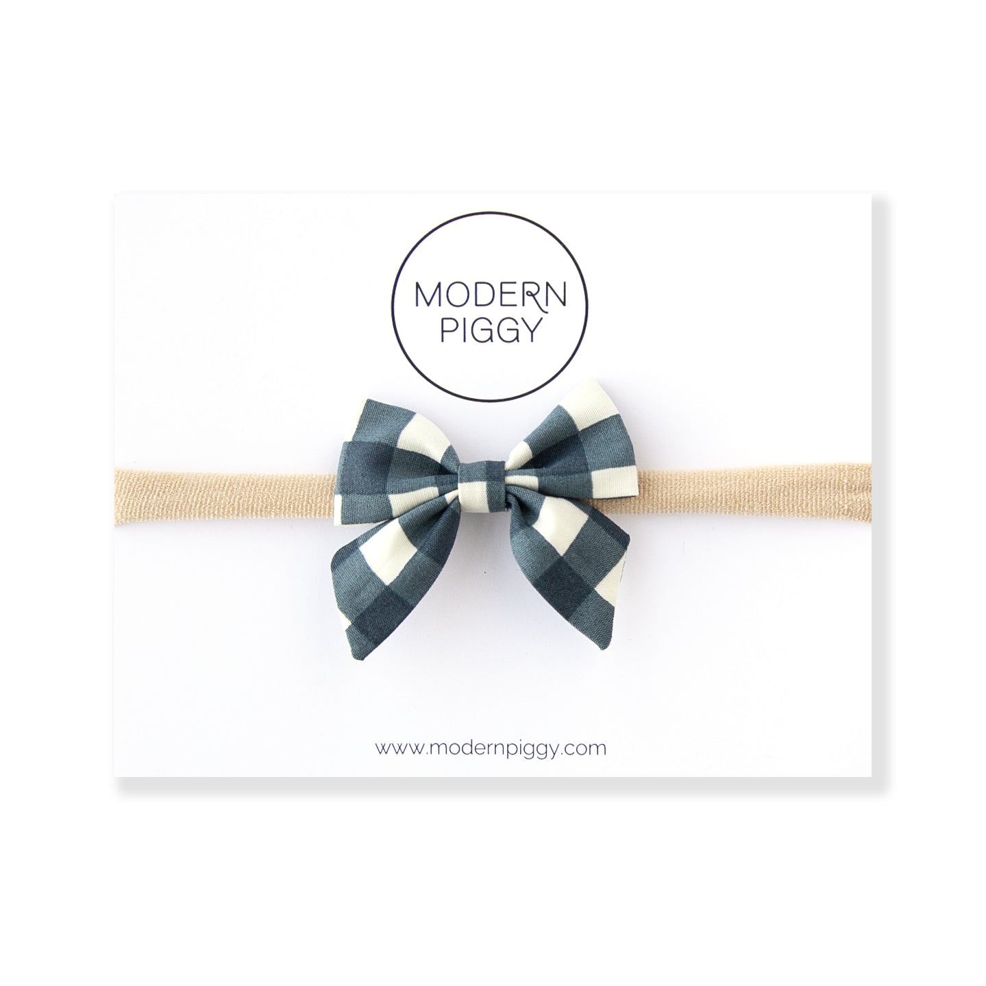 Navy Gingham | Mini Piggy Bow