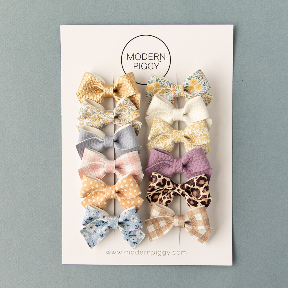 Petal Gingham | Leather Baby Bow