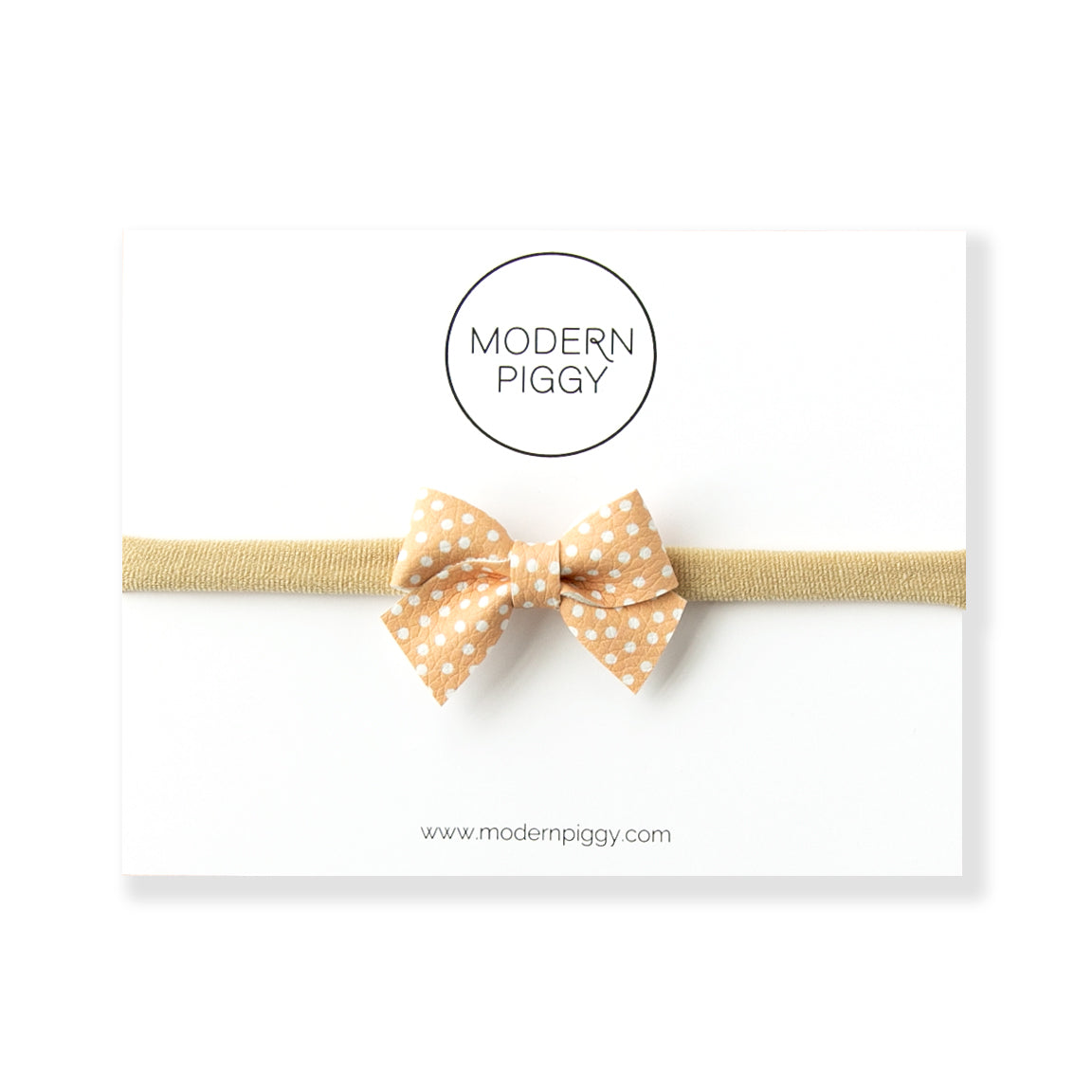 Peach Polka | Leather Baby Bow