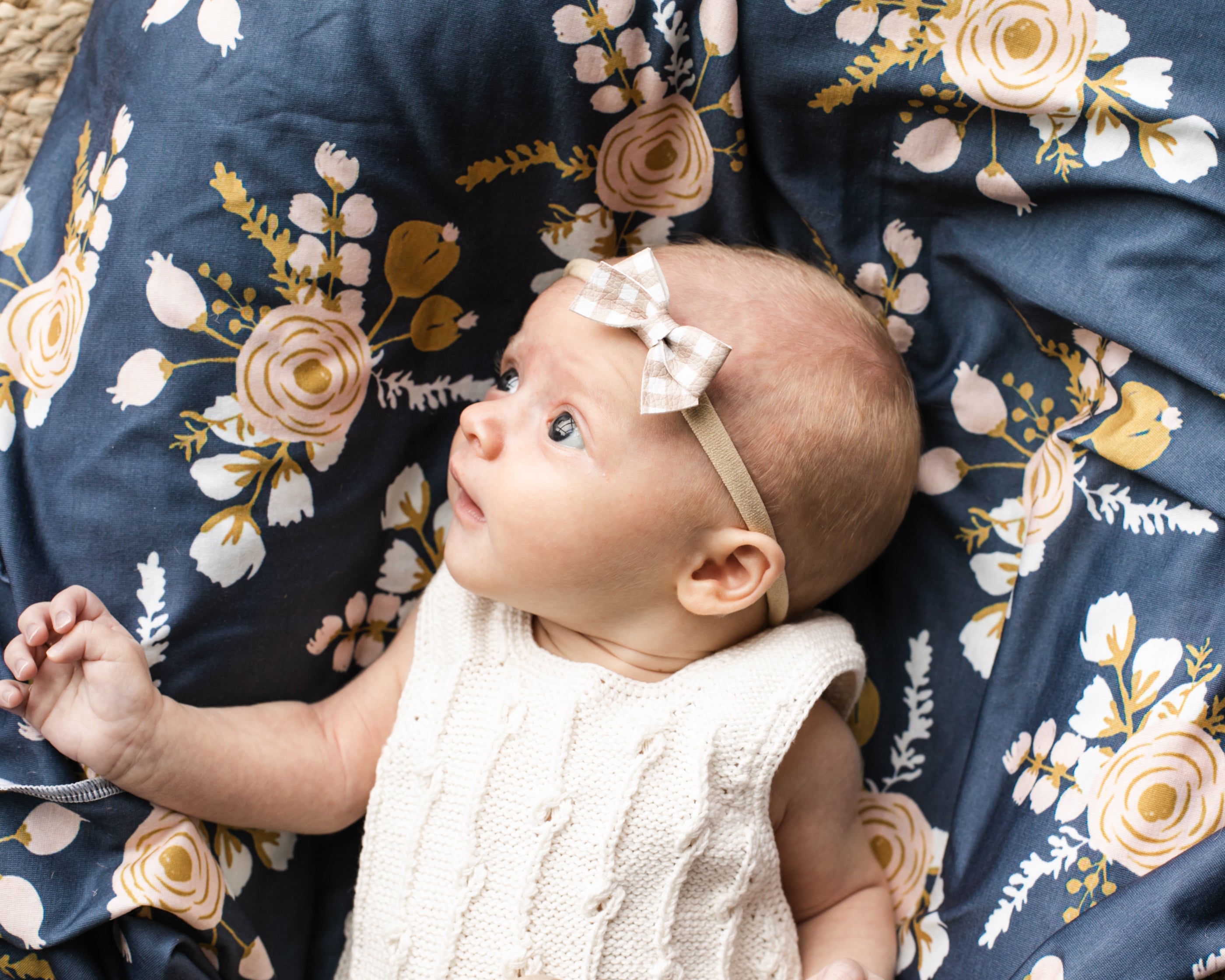 Mauve Gingham | Leather Baby Bow