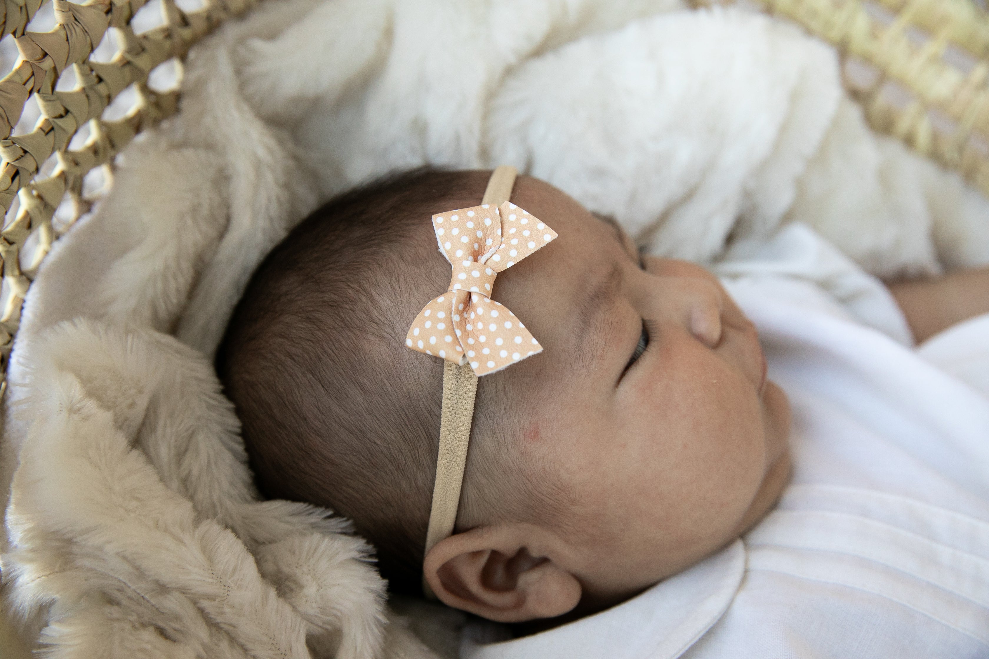 Peach Polka | Leather Baby Bow