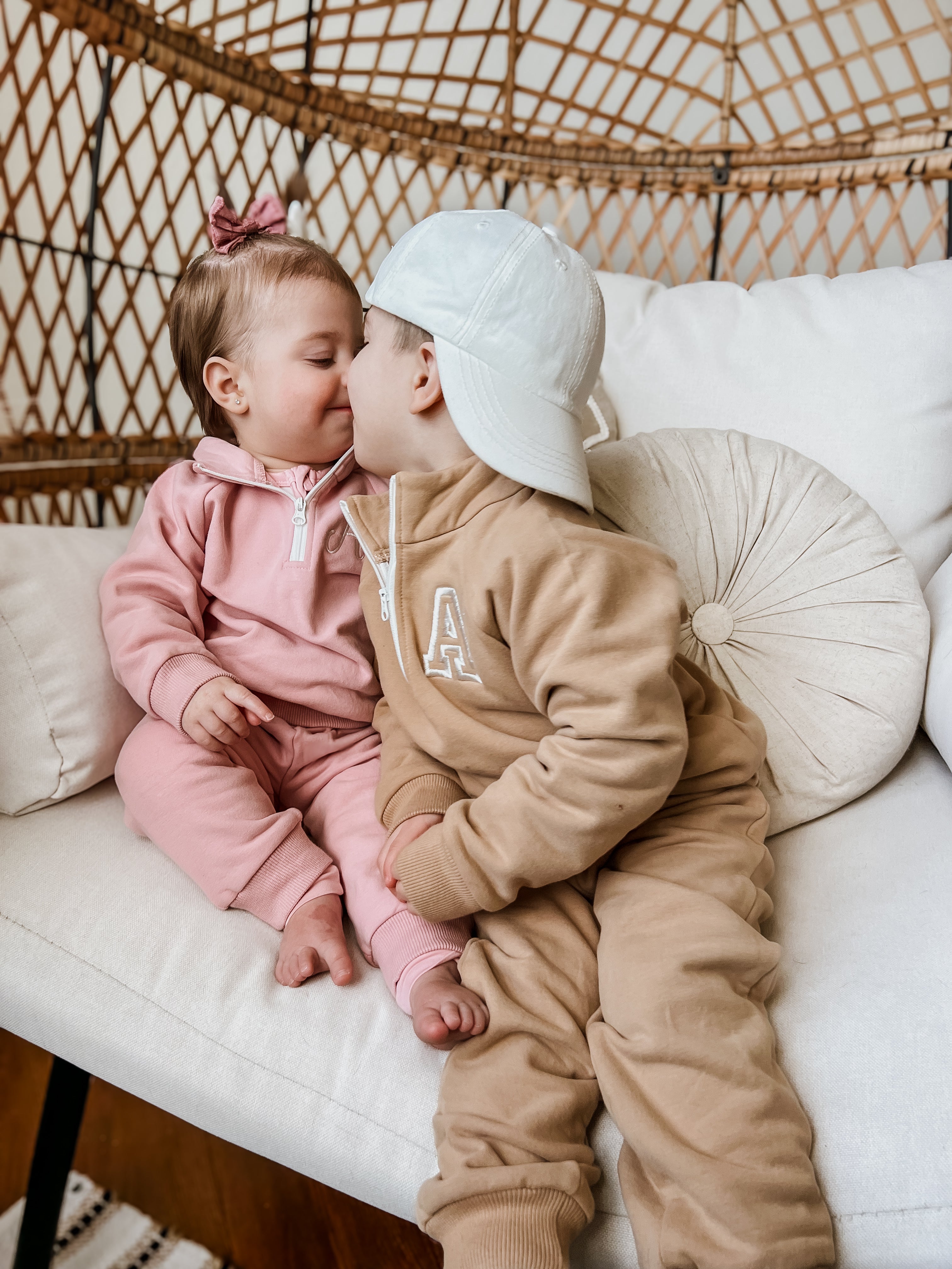 Custom Embroidered Organic Cotton Quarter Zip Set - Tan
