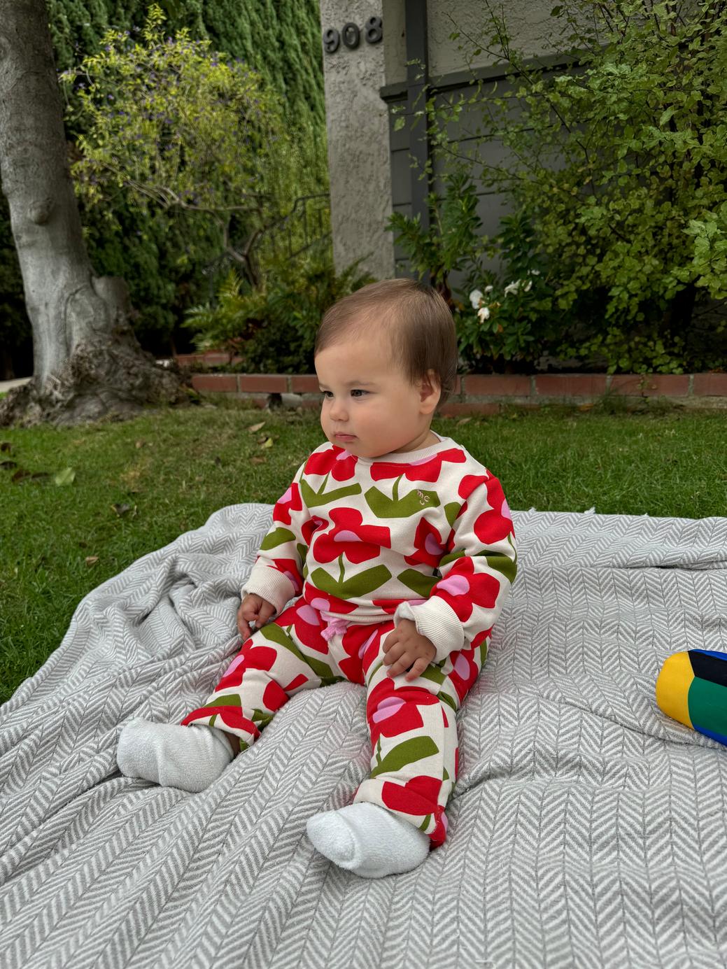 Recycled Cotton Flower Baby Sweatshirt - Petal Pink Flower