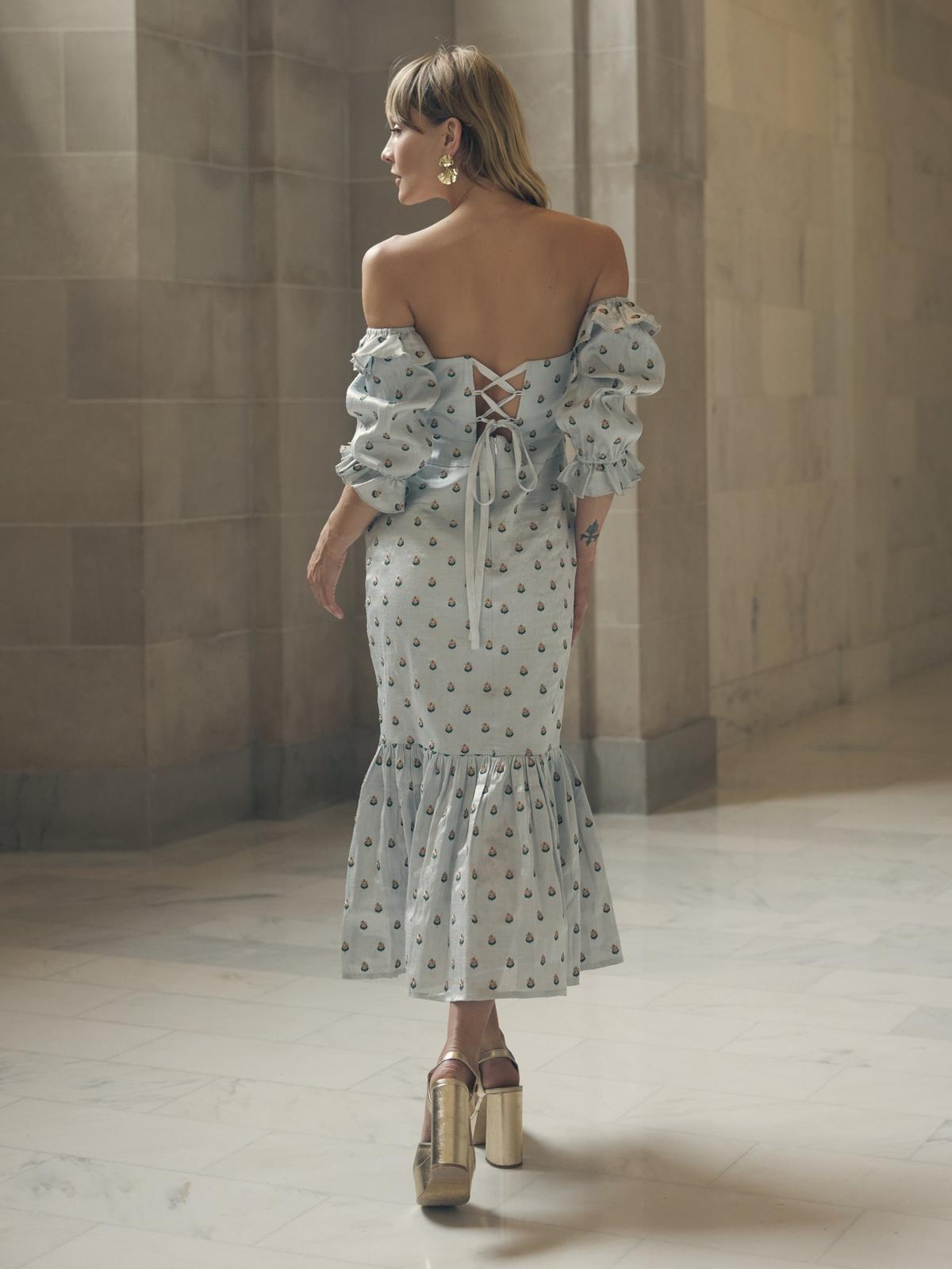 Desirae Embroidered Midi Dress - Light Silver/Micro Floral Embroidery
