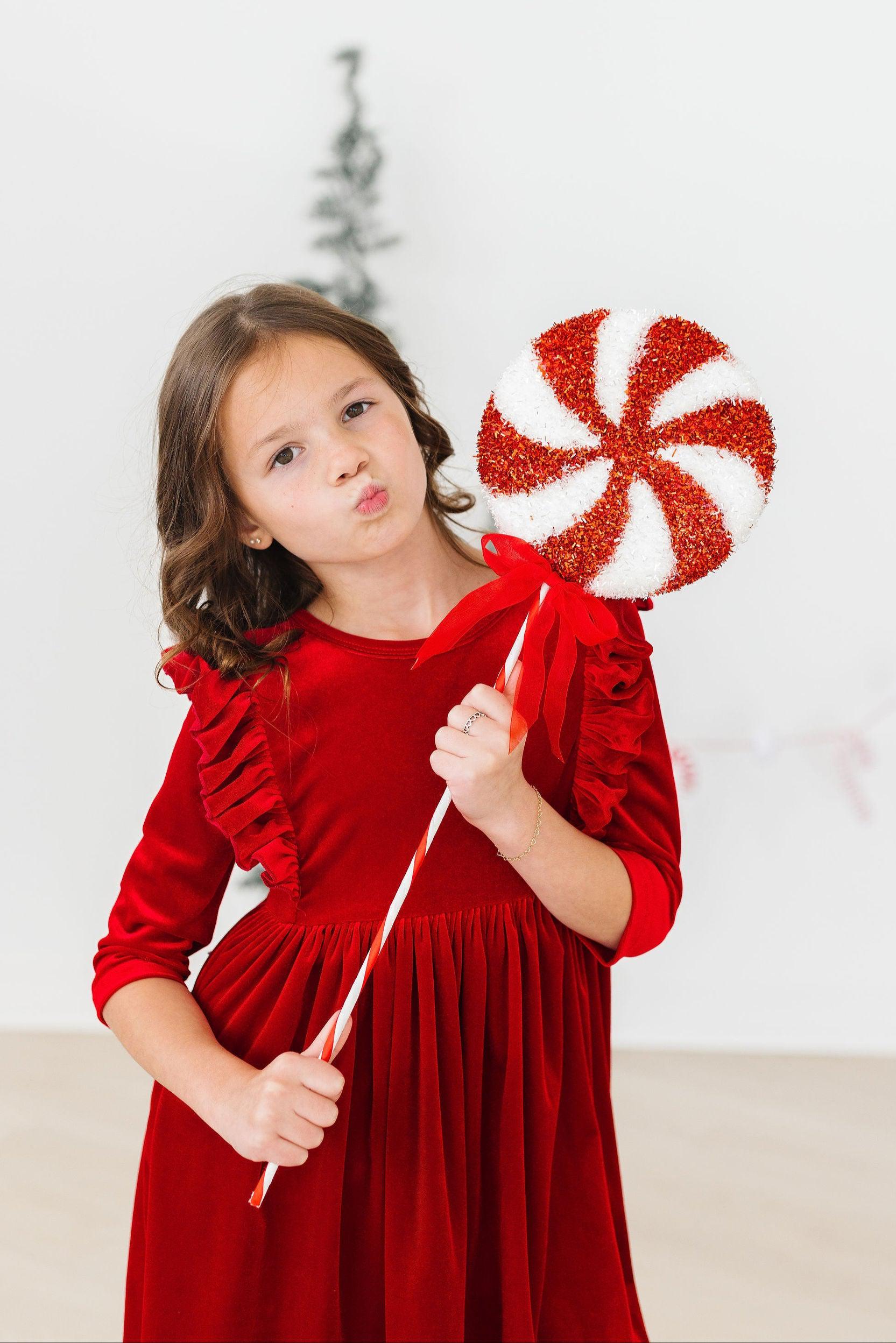 Red Velvet Ruffle Twirl Dress