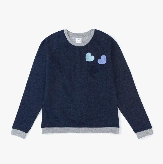 Adult Embroidered Crewneck Sweatshirt - Valentine's Day Blue Hearts