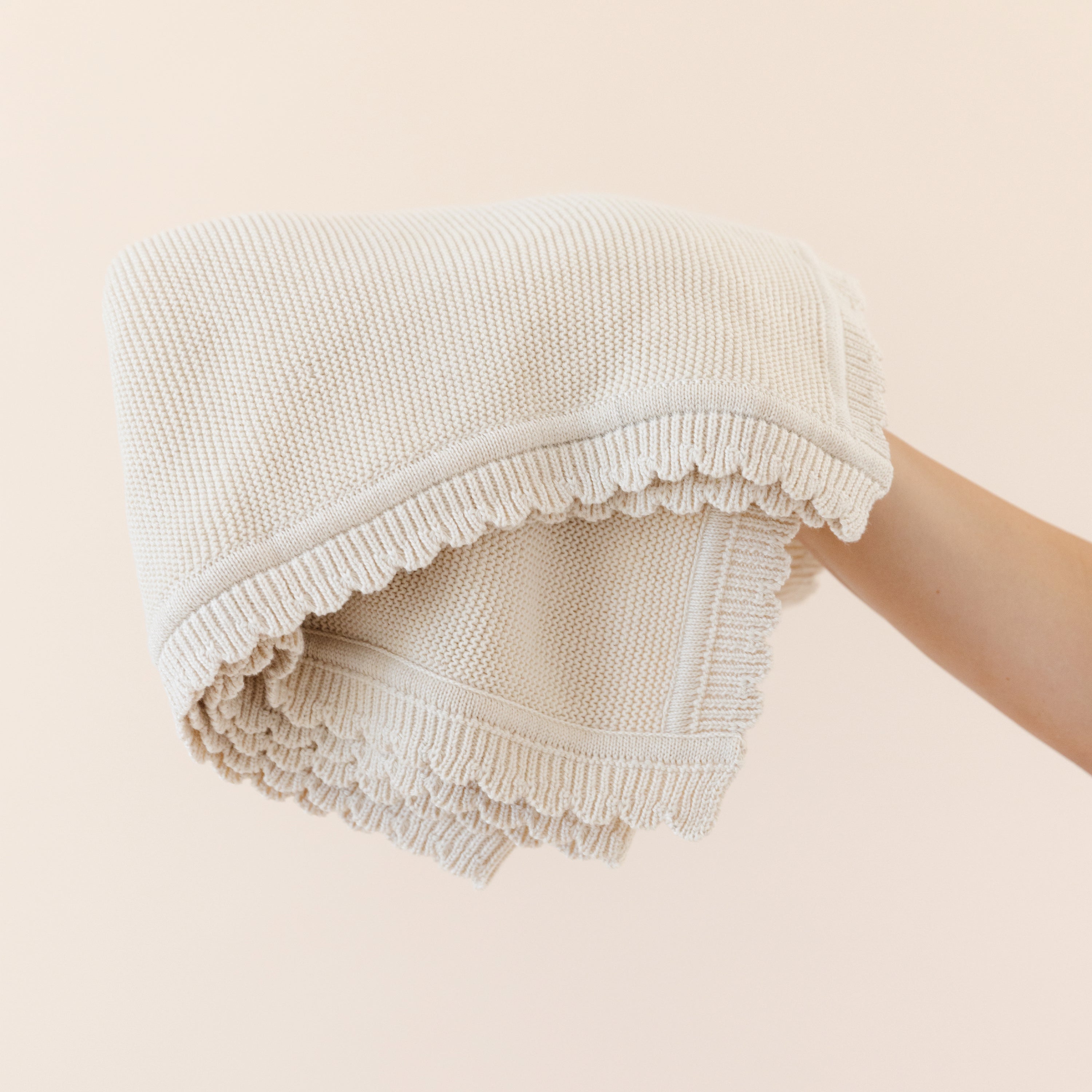 Organic Cotton Scalloped Baby Blanket - Vanilla Natural Scalloped Baby Blanket Makemake Organics   