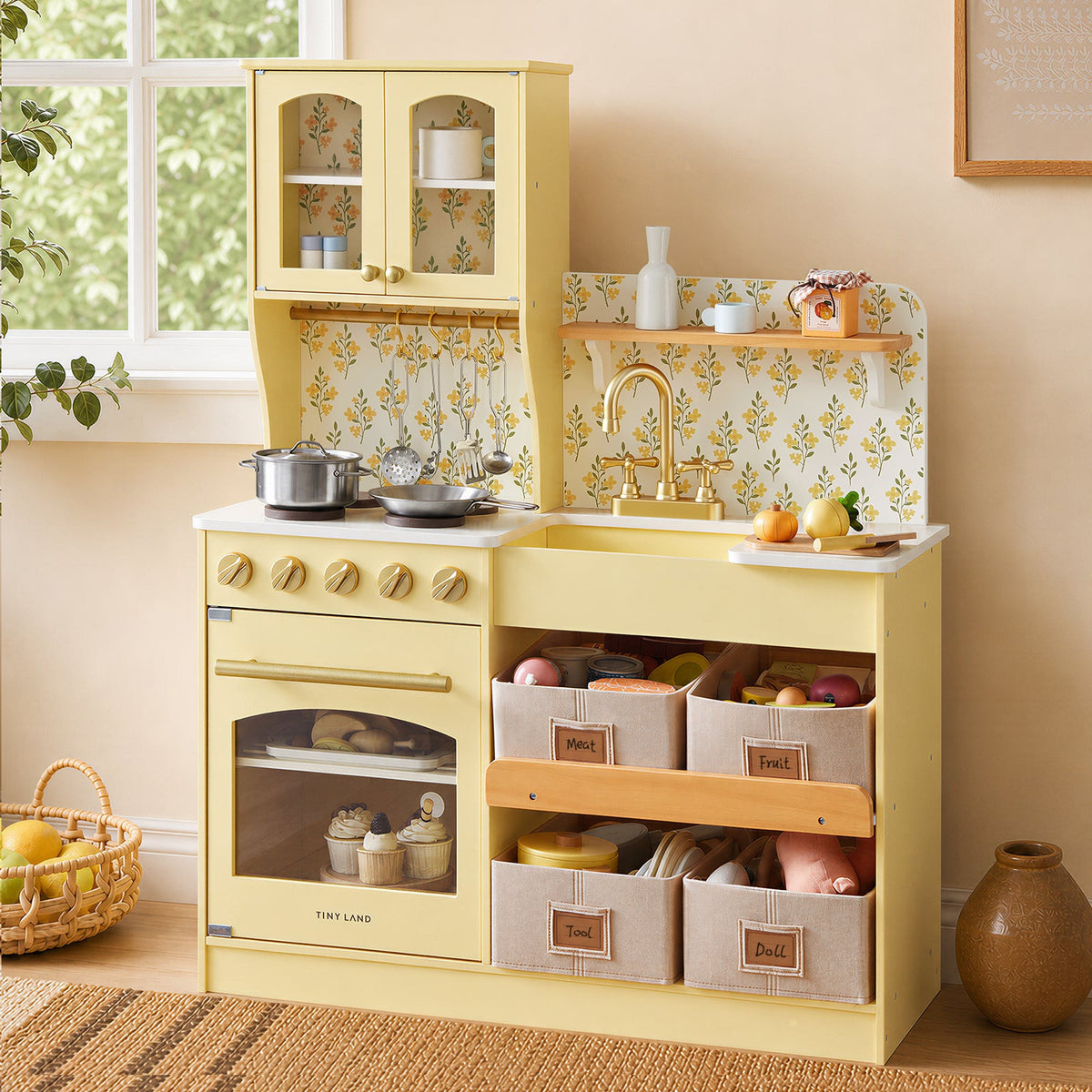 Tiny Land® Wooden Play Kitchen with Storage for Creative Toddlers