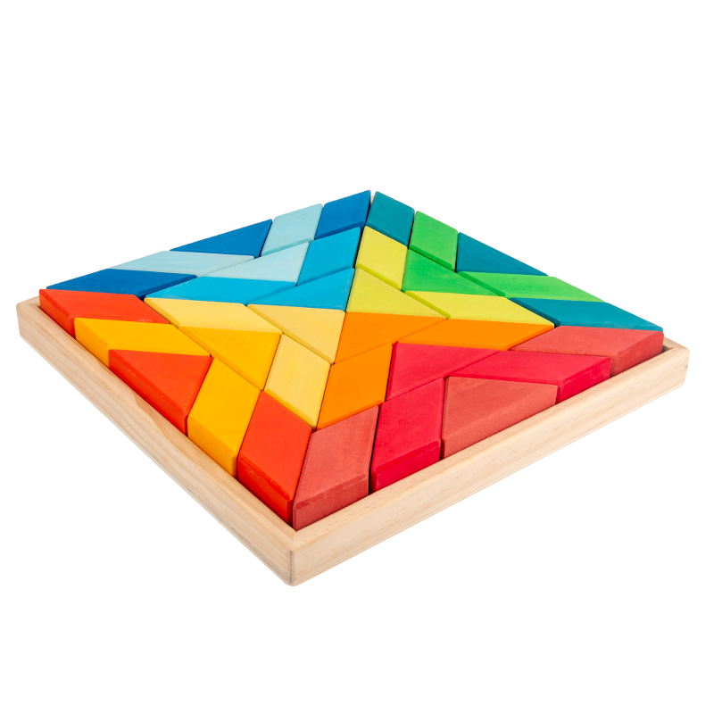 **Pre-order (Ships in 2-3 Weeks)**36-Piece Stained Large Rainbow Square Geometric Puzzle Block Set with Storage Tray