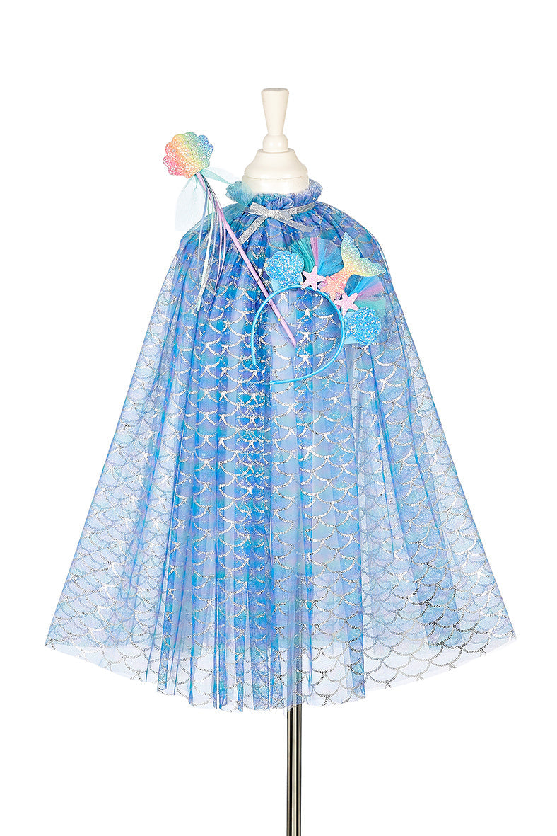 Marlya Mermaid Costume Cape Set w/ headband & wand-Role-Play for Children(2 sizes)