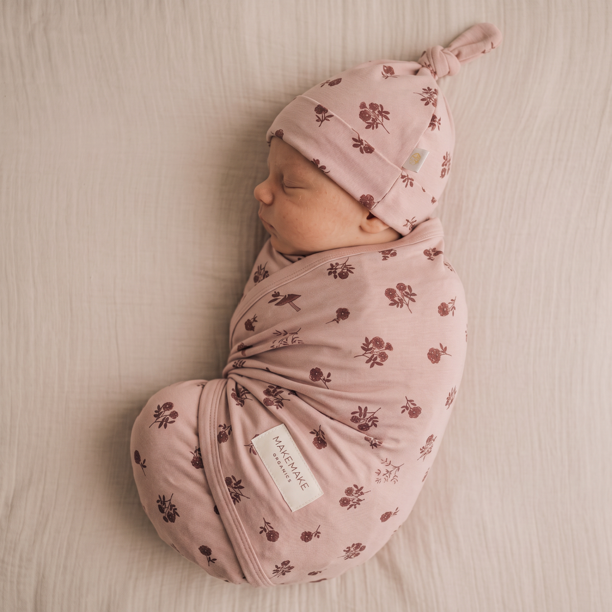 Organic Swaddle Blanket & Hat Set - Rosebud