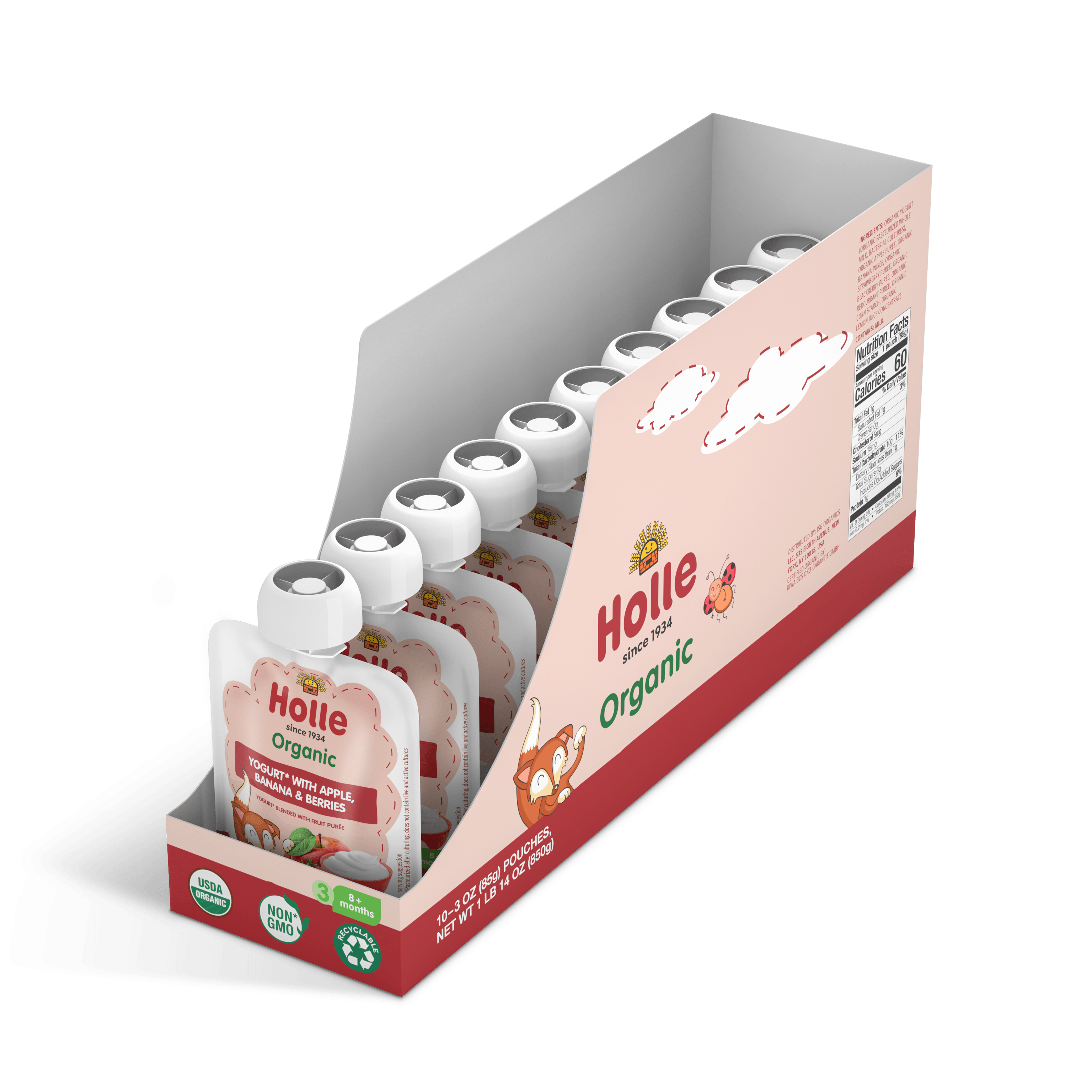 Holle Organic Yogurt Pouches - Apple, Banana & Berries