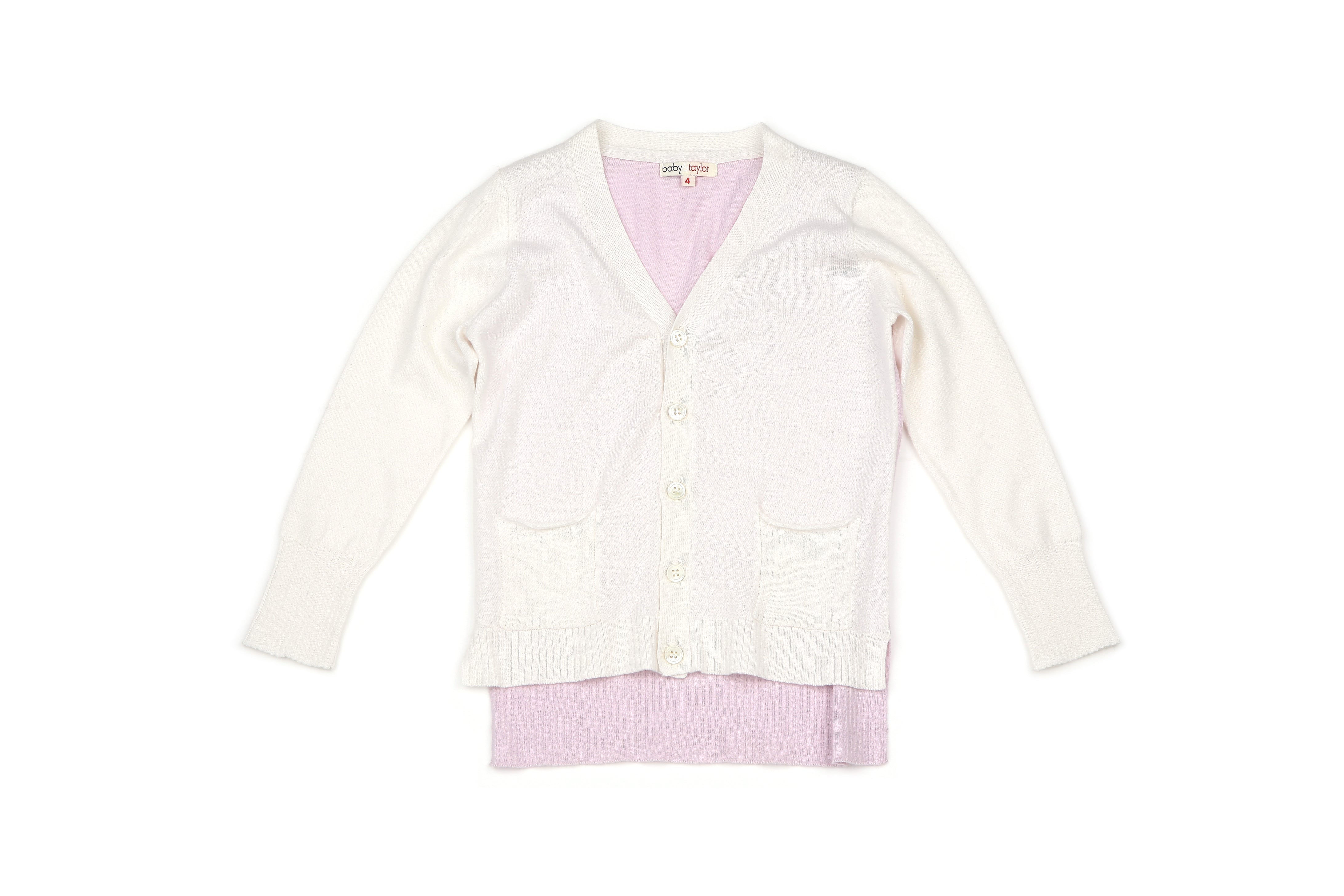Sam Cardigan V Neck - White / Pink