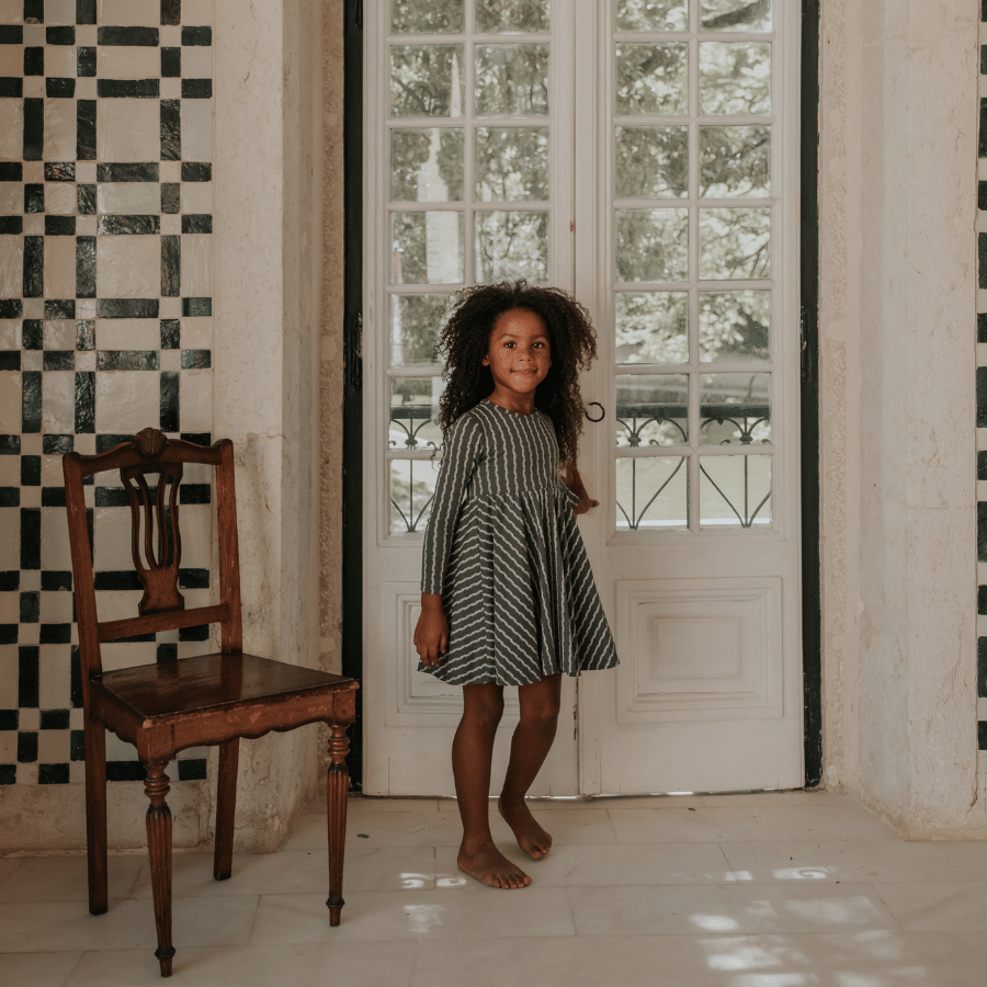 The Printed Long Sleeve Dress -  Linear Stem