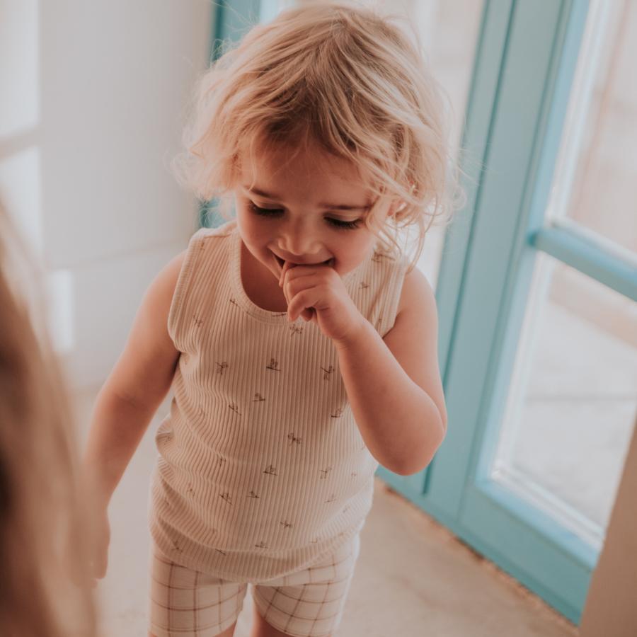 The Printed Short - Tan Grid Short Lovely Littles   