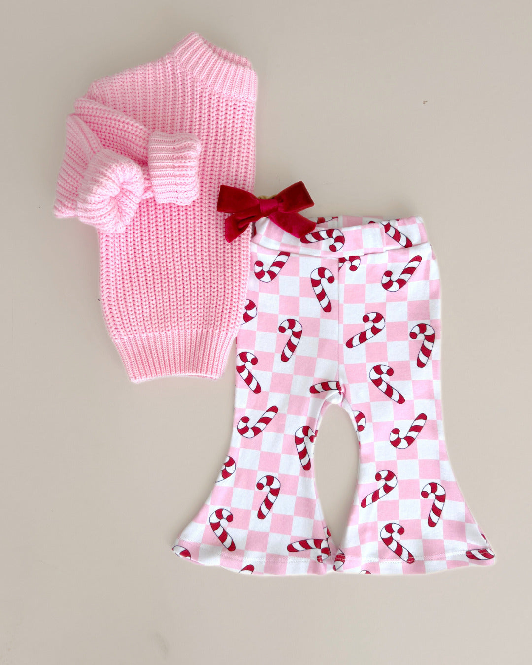 Checkered Candy Cane Flare Pants | Pink