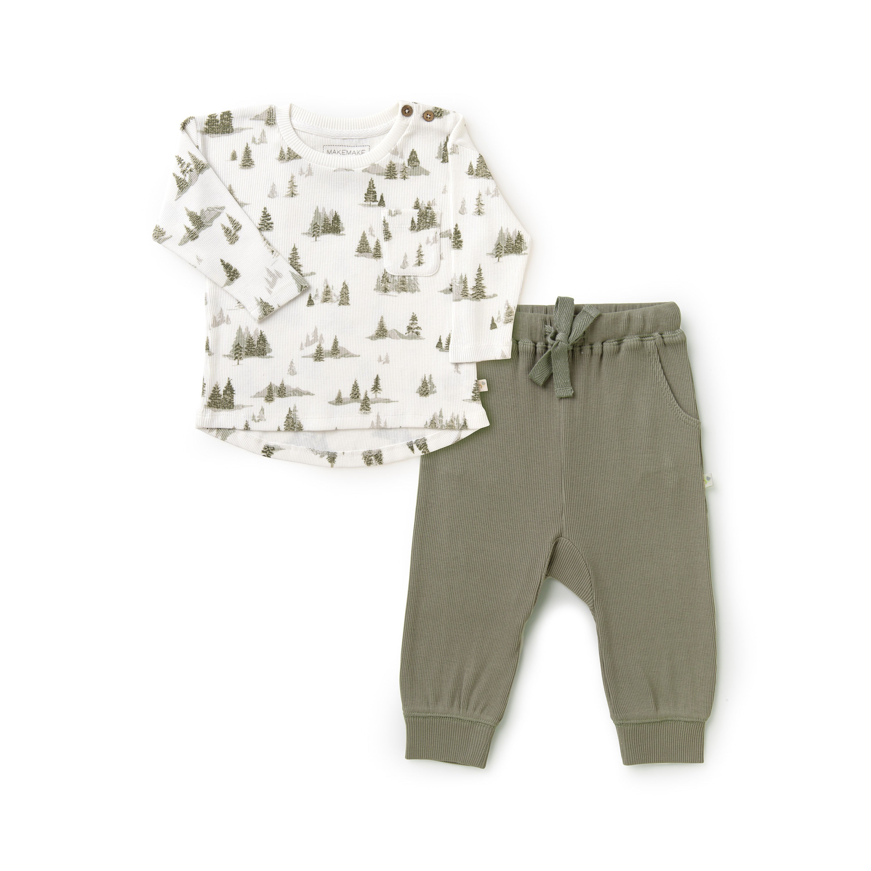 Organic Toddler T-shirt & Pant Set - Frosted Fir Tee & Pant Set Makemake Organics   