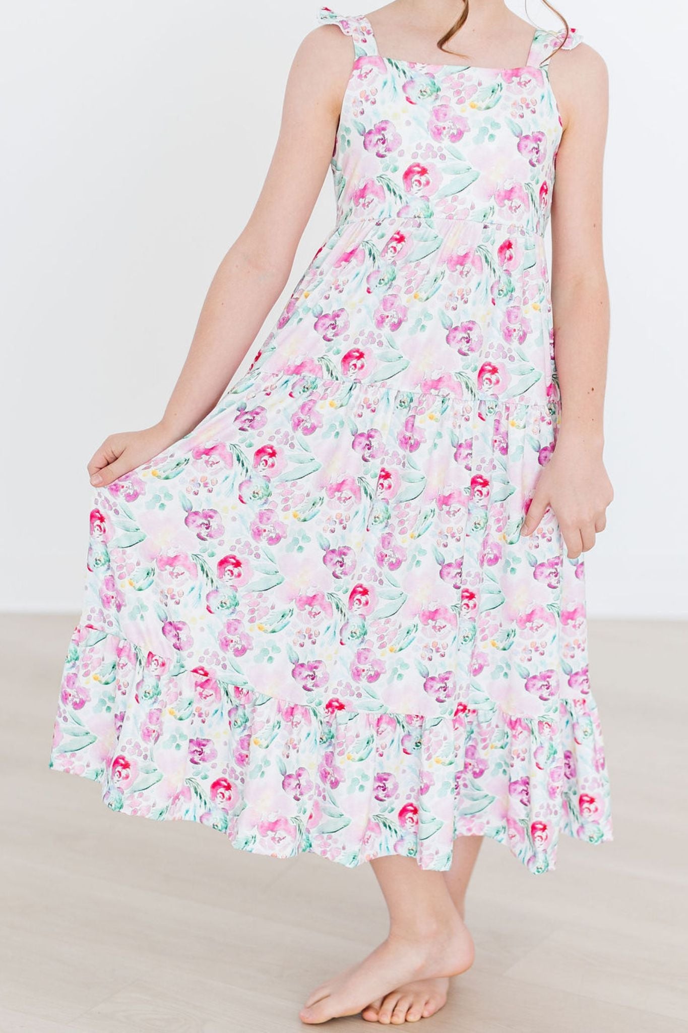 SALE Watercolor Floral Ruffle Maxi Dress