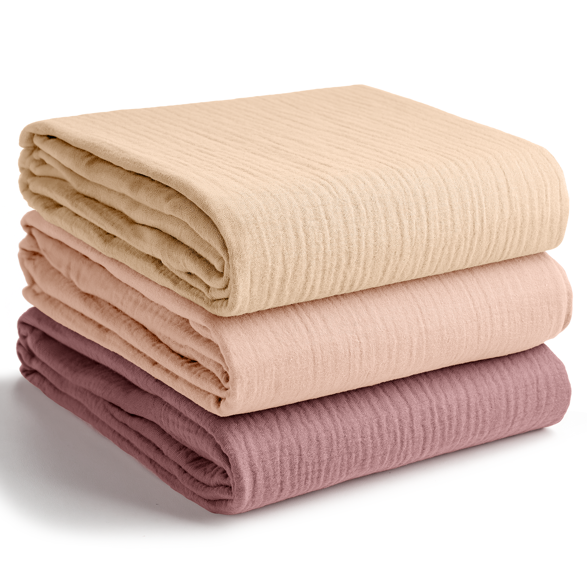 Muslin Swaddle Blankets, 42” x 42” (Cream, Blush, Mauve, Pack of 3)