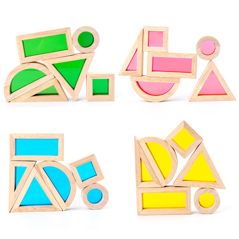 **Pre-order (Ships in 2-3 Weeks)**24 Pcs Rainbow Acrylic Sensory Wooden Building Blocks