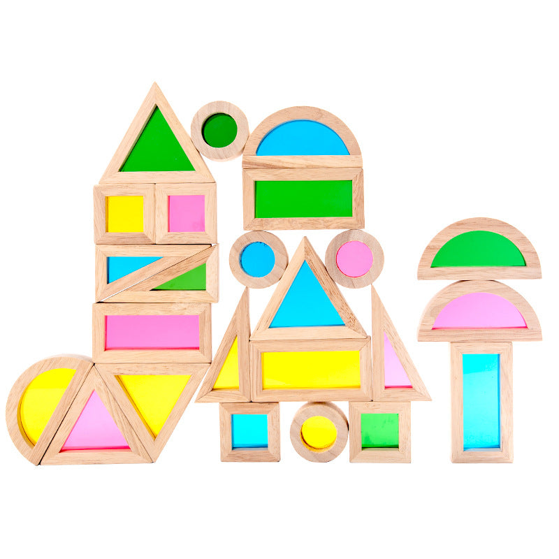 **Pre-order (Ships in 2-3 Weeks)**24 Pcs Rainbow Acrylic Sensory Wooden Building Blocks