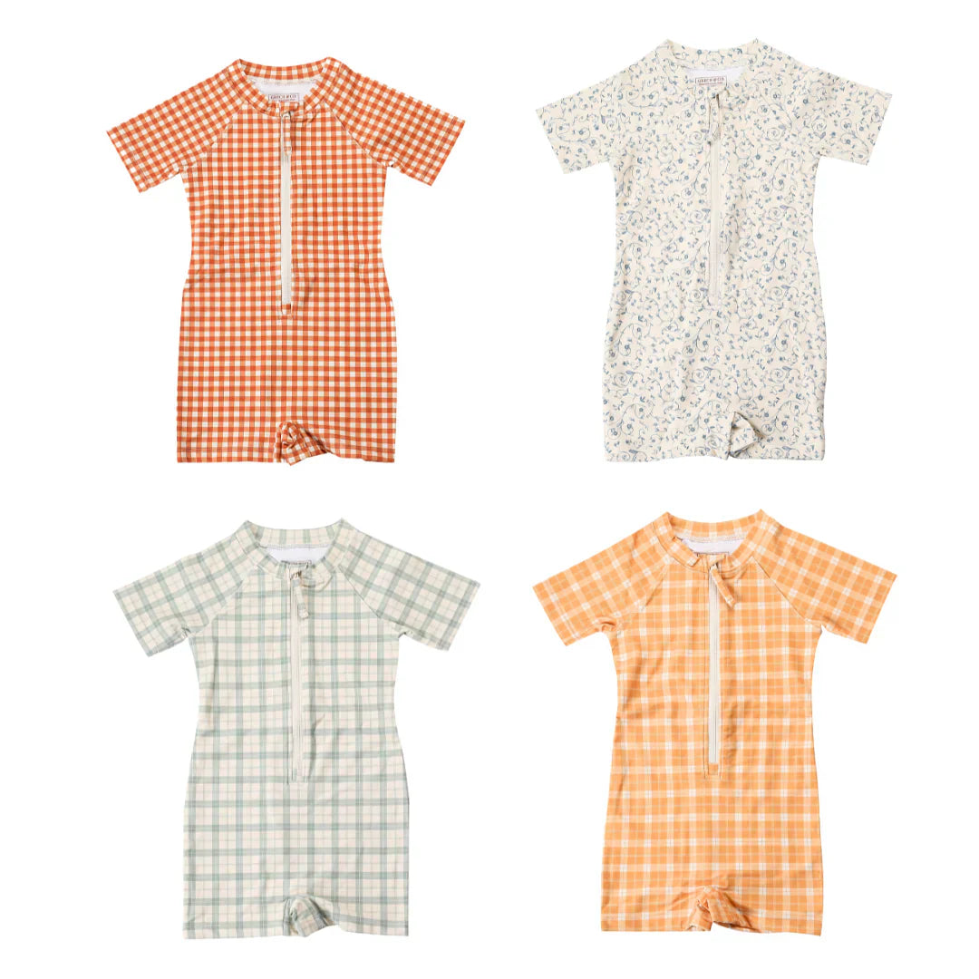 Short Sleeve Rashguard Swimsuit | UPF + Recycled - Buckwheat Plaid