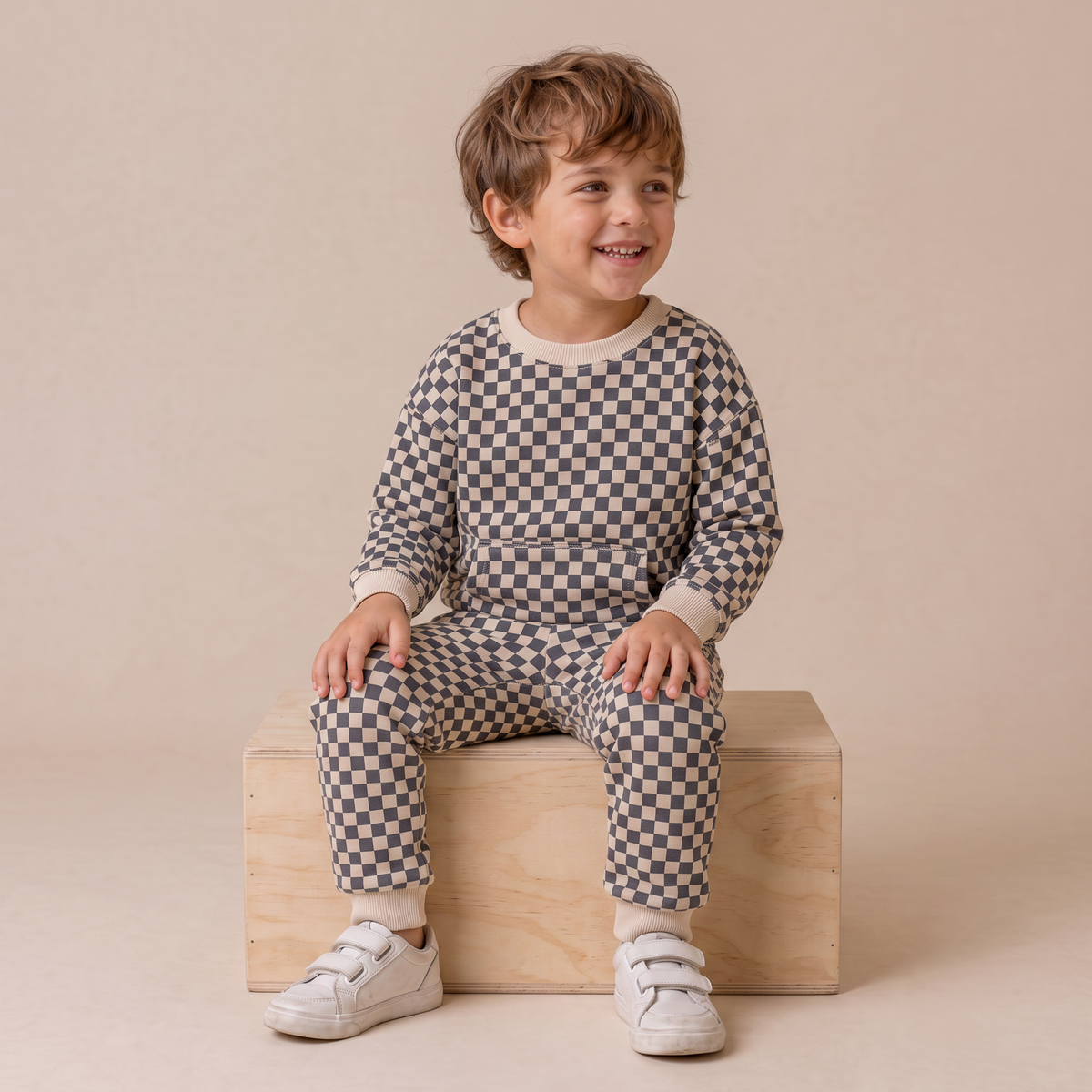 Organic Tee & Pant Slouch Set - Midnight Check