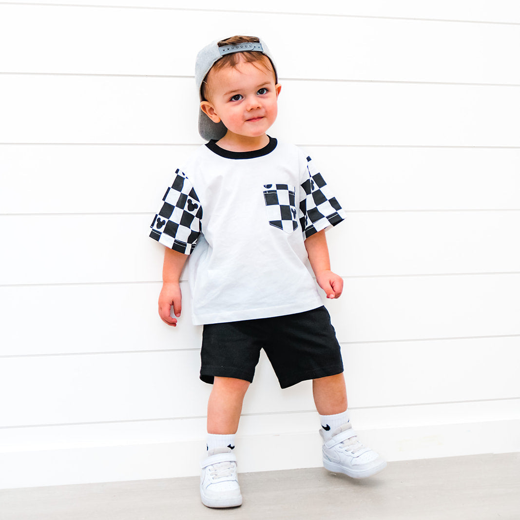 Black Checkered Pocket Toddler & Kids T Shirt
