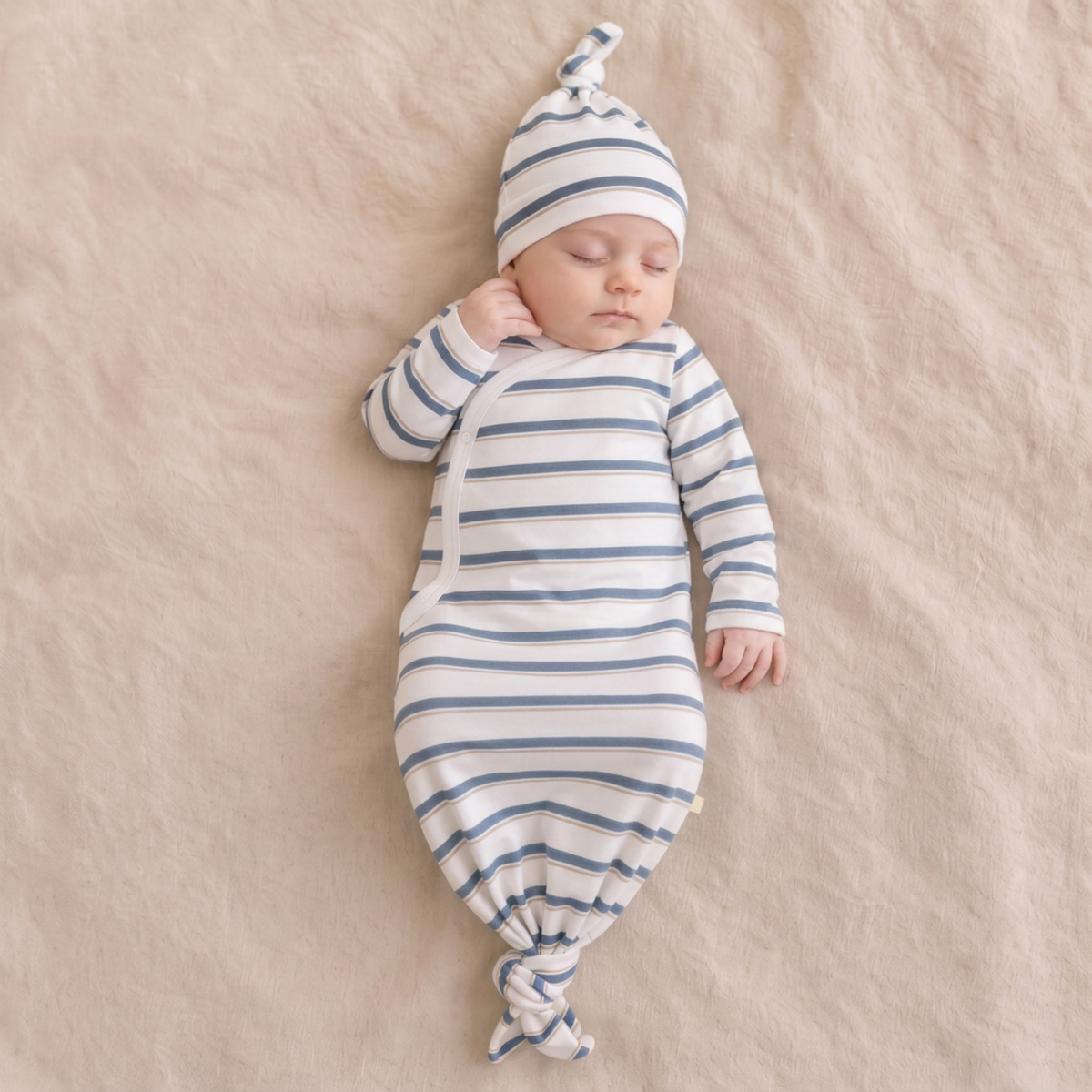 Organic Kimono Knotted Sleep Gown - Navy Stripe