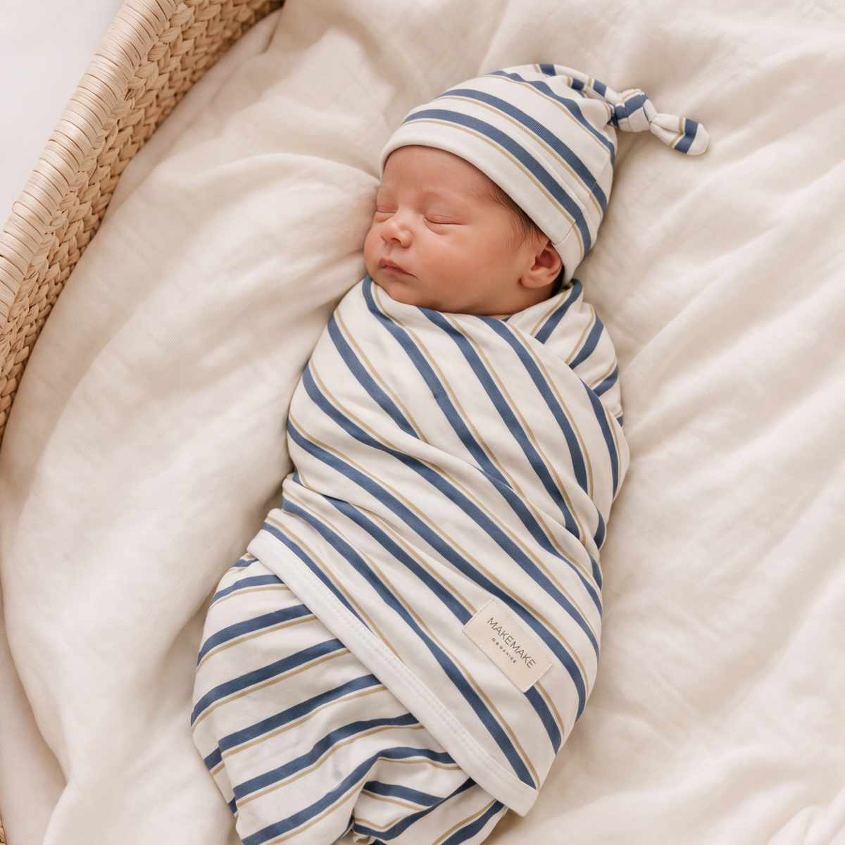 Organic Swaddle Blanket & Hat Set - Navy Stripe